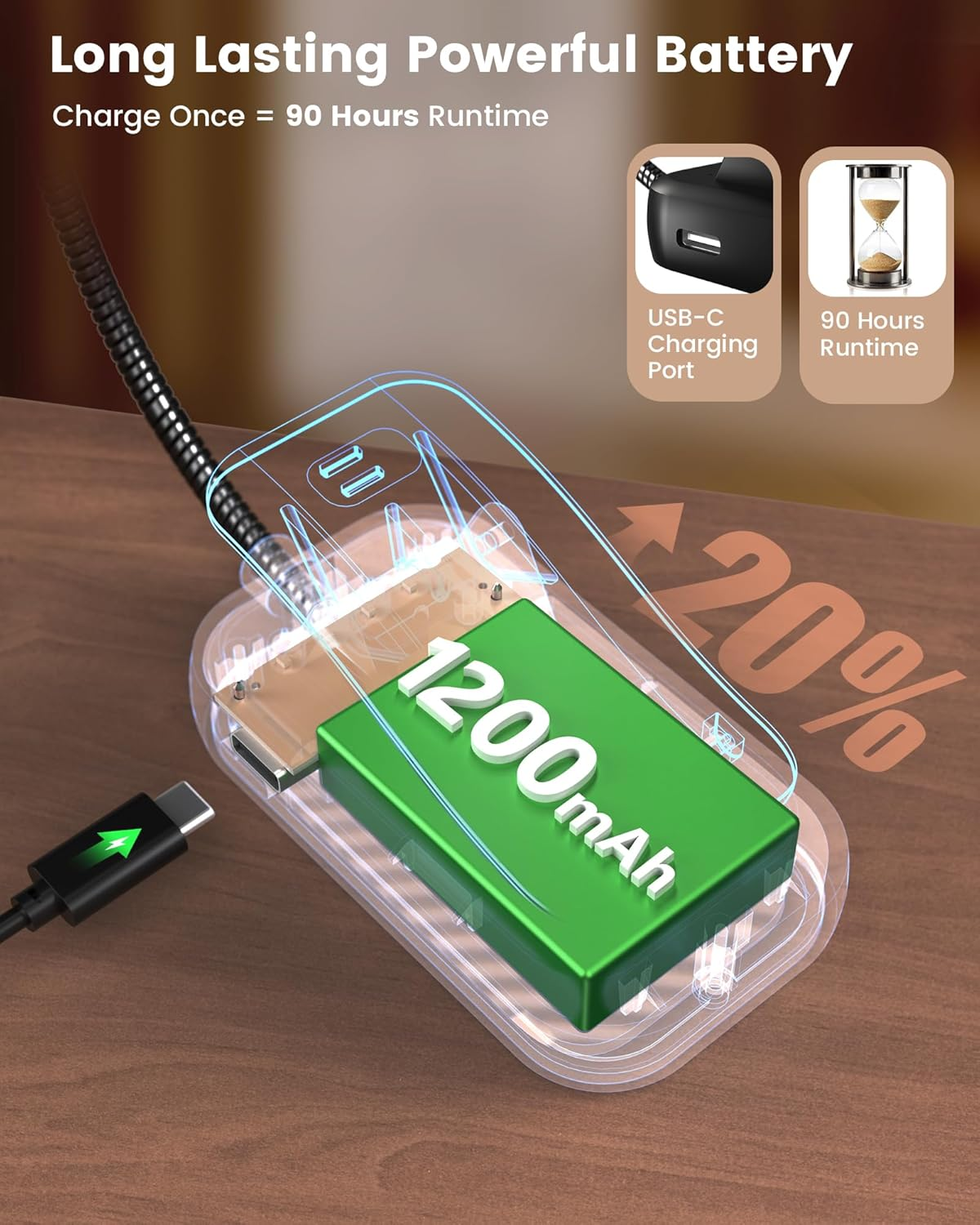 Glocusent 26 LED Rechargeable Book Light 5 Amber Colors & Stepless Dimming Brightness Book Light for Reading in Bed - Portable Clip on Book Reading Light with Longer Runtime for Book Lovers Kids - Black image number 3