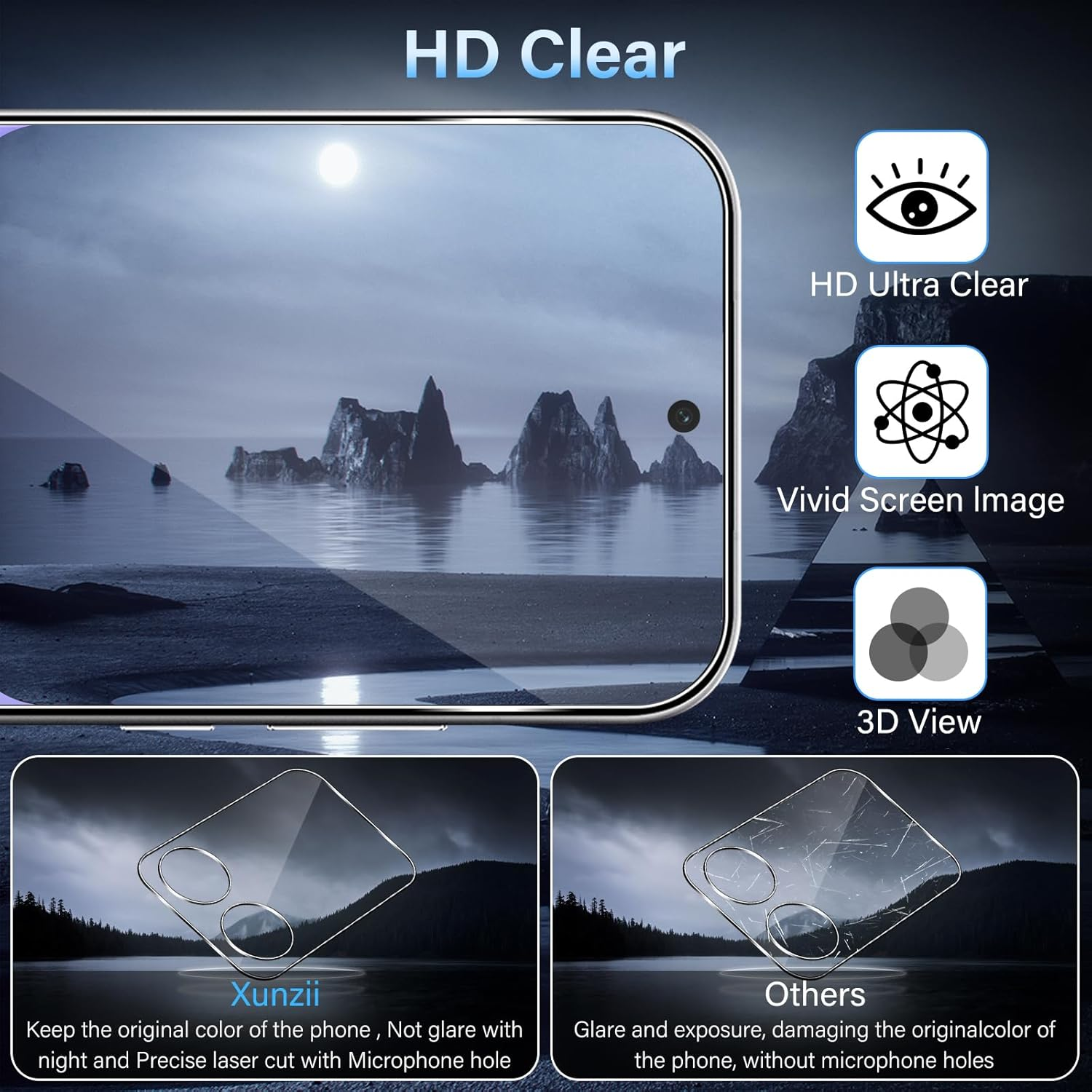 Xunzii Screen Protector for Xiaomi 17 Pro Max for Tempered Glass, Pack of 3 Screen Protectors + 2 Camera Protection + 2 Pieces Rear Protective Glass Glass, 9H Hardness Anti-Scratch Protective Glass