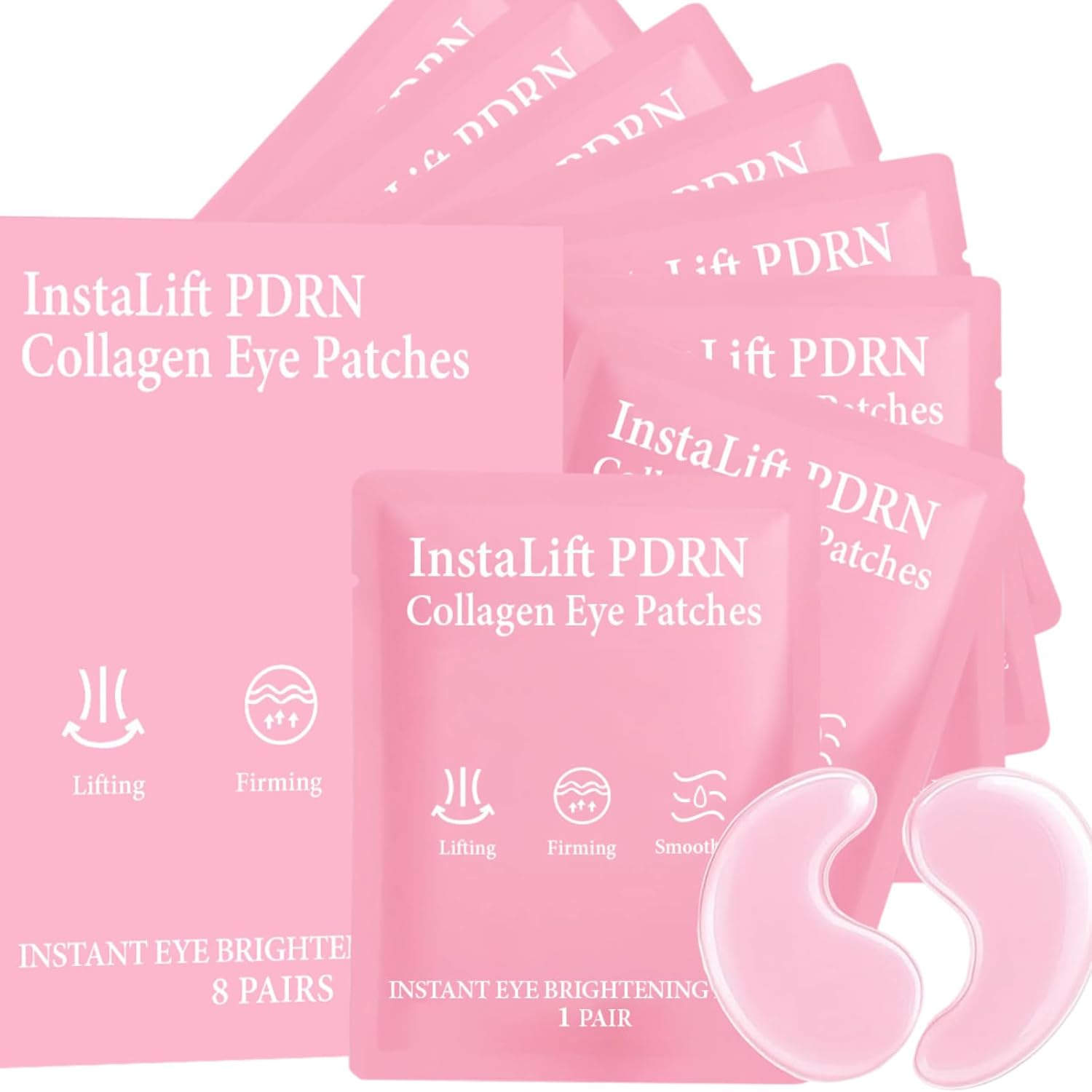 Instalift PDRN Collagen Eye Patches, Firming Lifting under Eye Masks for Puffiness and Dark Circles, Smoothing Hydrating Gel Pads for Tired Eyes, Eye Brightening Care with Collagen & PDRN (1Box)