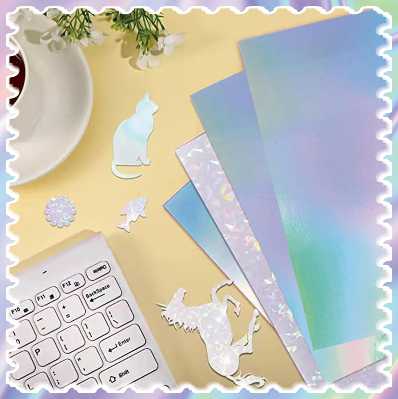 30 Sheets Holographic Cardstock, A4 Sliver Metallic Iridescent Mirror Paper Foil Board Reflective Sheets for Scrapbook Poster DIY Craft image number 6