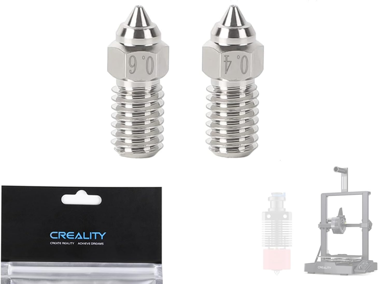 Creality Ender-3 V3 SE 0.4Mm Nozzles + 0.6Mm High-Speed Nozzles for Spider Hotend, 3D Printer Accessories Extruder Nozzle for Spider 1.0 High-Temperature and High-Speed Hotend, Ender-7/Ender-5 S1