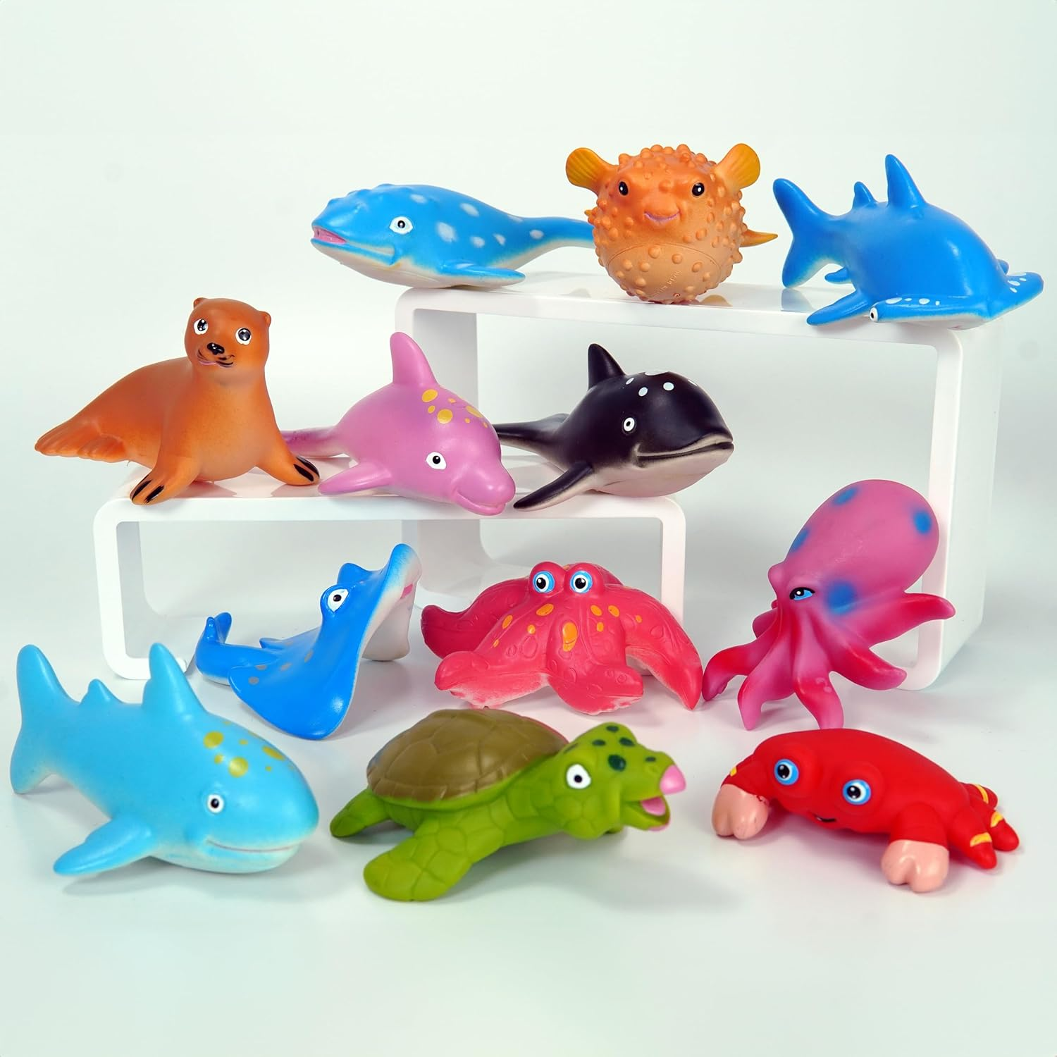 No Hole 12 PCS Ocean Animals Bath Toys for Toddler Baby, Mold Free Kids Bathtub Pool Toys Sharks Fishes Swim Sea Toys, Play at Every Places Toddler Toys, Gift Box image number 1