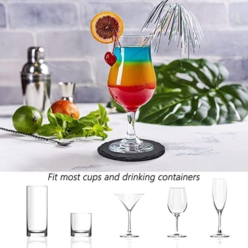 Emapoy 4 Inch Slate Coaster, 6 Pack Slate Coasters, Black Stone Coasters, Handmade Coasters Set, 4 Inch Black Stone Coasters Bulk Cup Coaster Set for Bar Kitchen image number 2