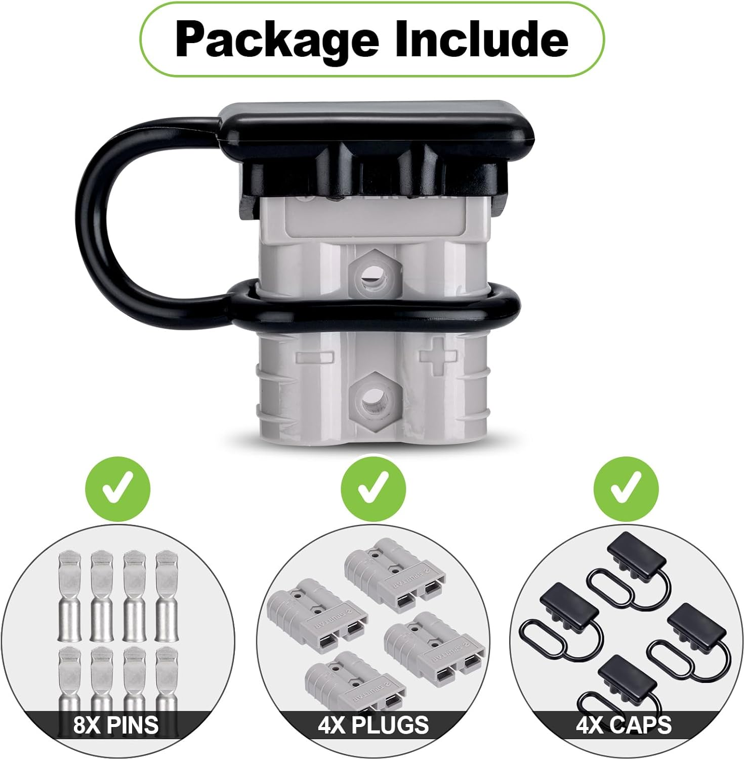 Spurtar 50A 6-12 AWG Battery Quick Connect(4 Pack) Wire Harness Plug Connector Recovery Winch Trailer|12-36V DC Winch Plug Quick Disconnect Set for Car Bike ATV Lifts Motors More-Ul Certified, Gray