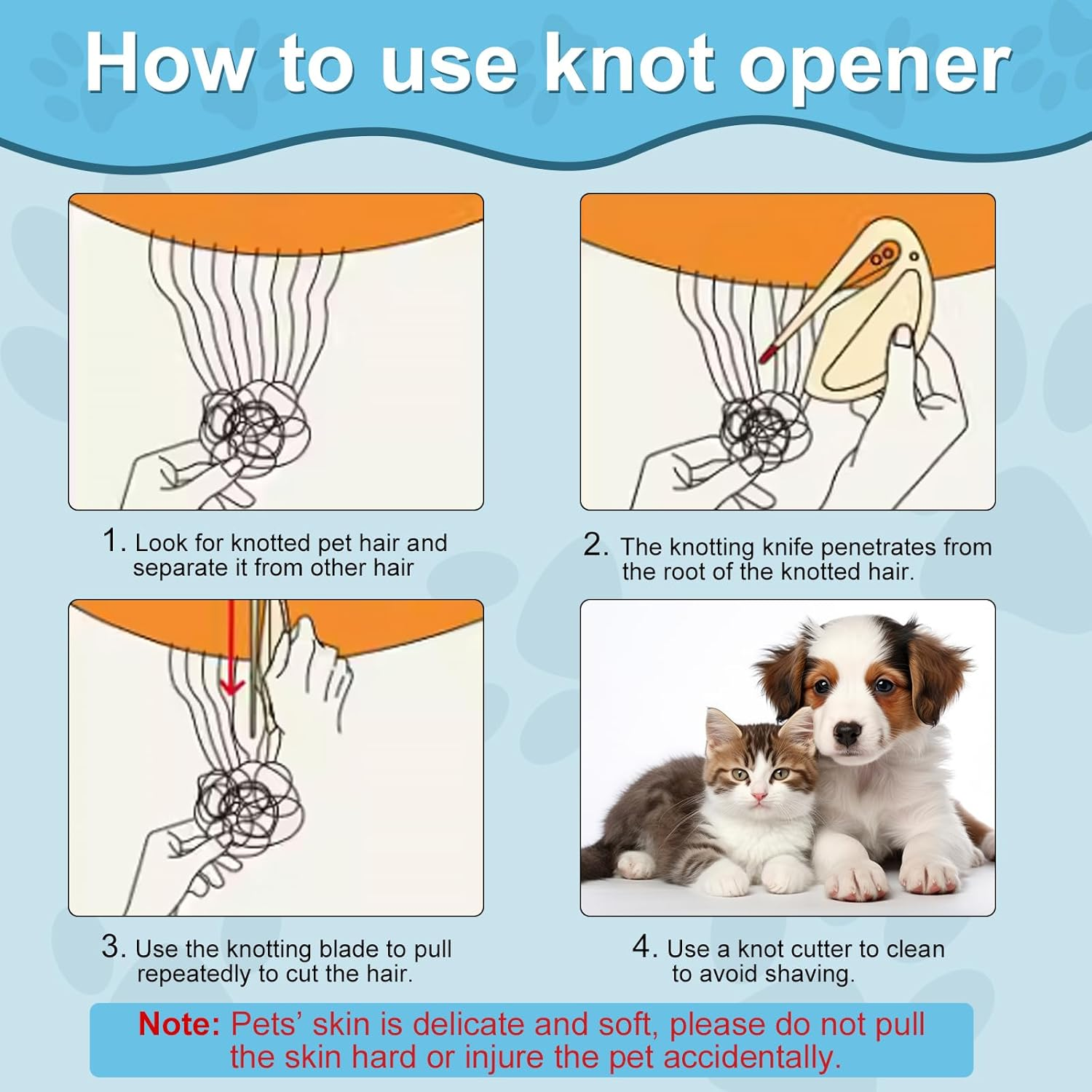 Adiwo Pet Knotting Comb, Pack of 2 Dematting Knife Cat with Steel Blade, Knot Comb, Hair Removal Tool, Knot Remover, Cat, Perfect for Pets, Removes Undercoat Tangles with Comb image number 2