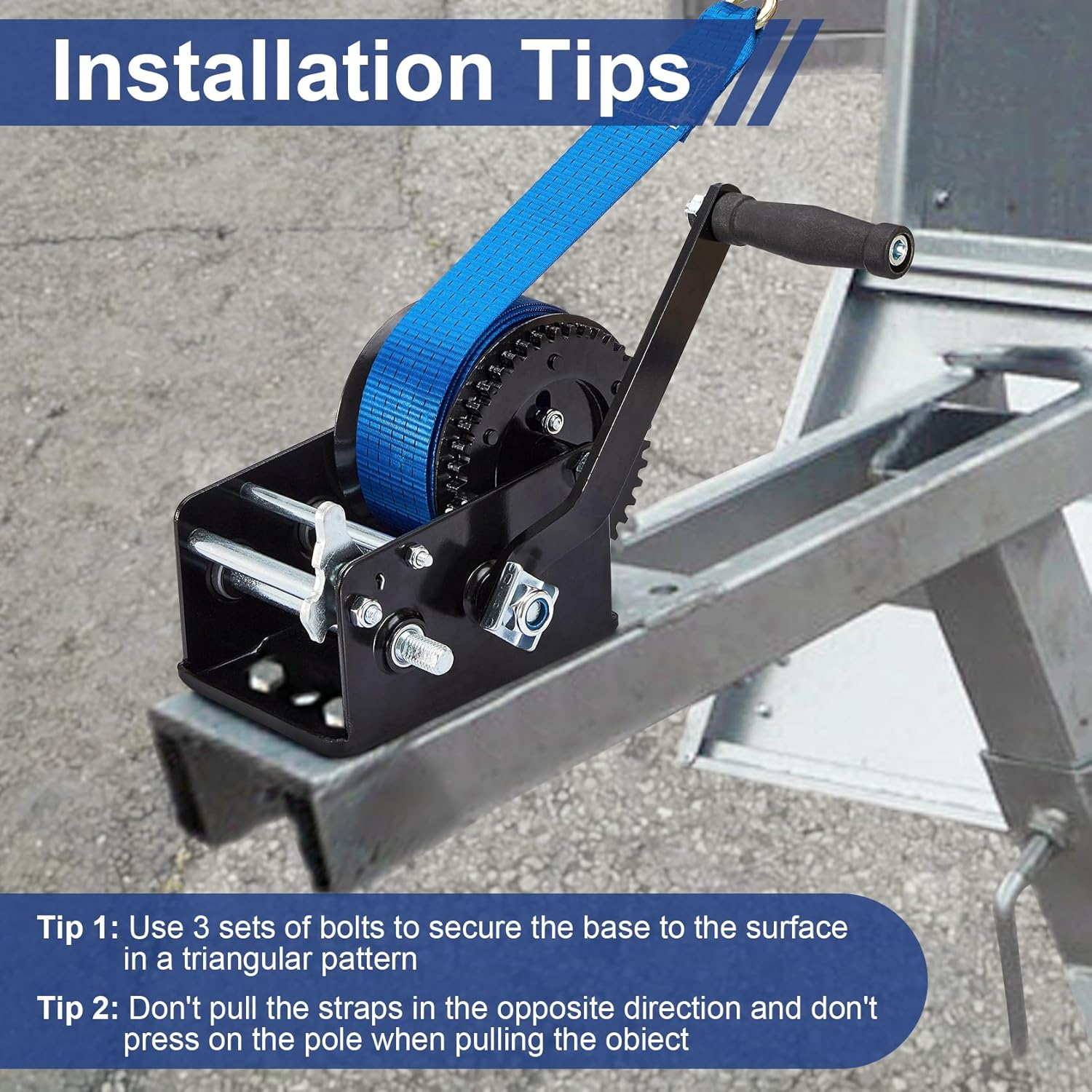 Boat Trailer Winch 3200Lbs with 33Ft(10M) Polyester Strap Hand Winch with Heavy Duty Hook 2 Way Ratchet and 2 Speed Switchable for Boat Truck Trailer ATV Jet Ski image number 4