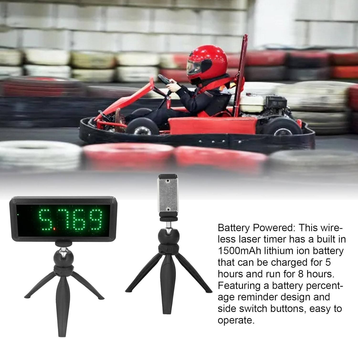 Wireless Timer, Automatic Reset Battery Powered Race Clock Skating Track and Field Running for Sprints Racing Timer Stopwatch with Reflector and Floor Stand for Motorcycle