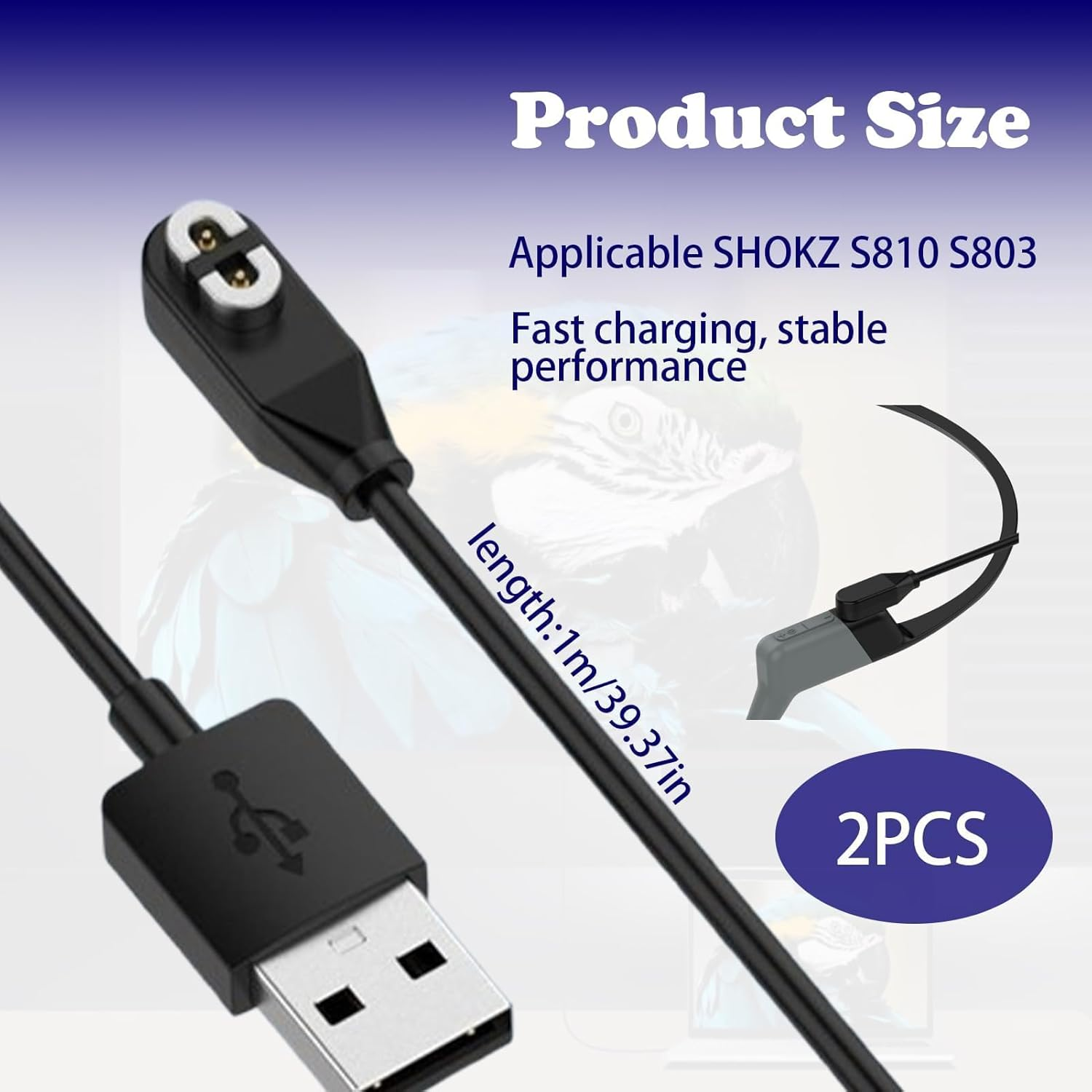 Cable for Shokz Openrun, 2Pcs Cord for Shokz Charger, USB Charger Compatible for Aeropex AS800, Shokz Openrun Pro, Openrun, Openrun Mini, Opencomm Bone Conduction Headphones, Magnetic Charging Cable image number 4