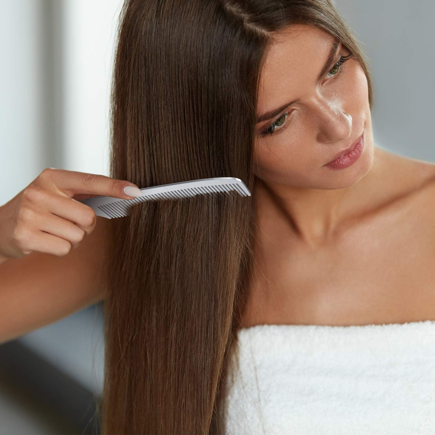 Boao 5 Type Metal Barber Combs Set Stainless Steel Rat Tail Combs Double Tooth Fine Wide Tooth Large Small Handle Hairdressing for Woman Man Long Short Hair Styling Cutting Dressing Beard Mustache image number 2