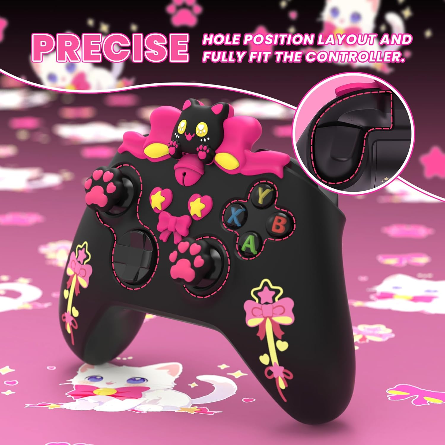 Playvital Sweetheart Kitty Silicone Cover Compatible with Xbox Series X/S Controller with Thumb Grips and Stickers, Soft Rubber Protector with Anti-Slip Grip for Xbox Core Controller - Black - Black image number 2