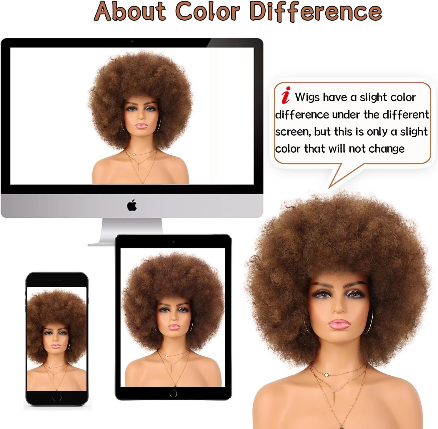 G&T Wig 70S Afro Puff Mixed Brown Wigs for Black Women Glueless Wear and Go Wig Natural Looking Fluffy and Large Bouncy Afro Wigs for Daily Party Use - 1B image number 5