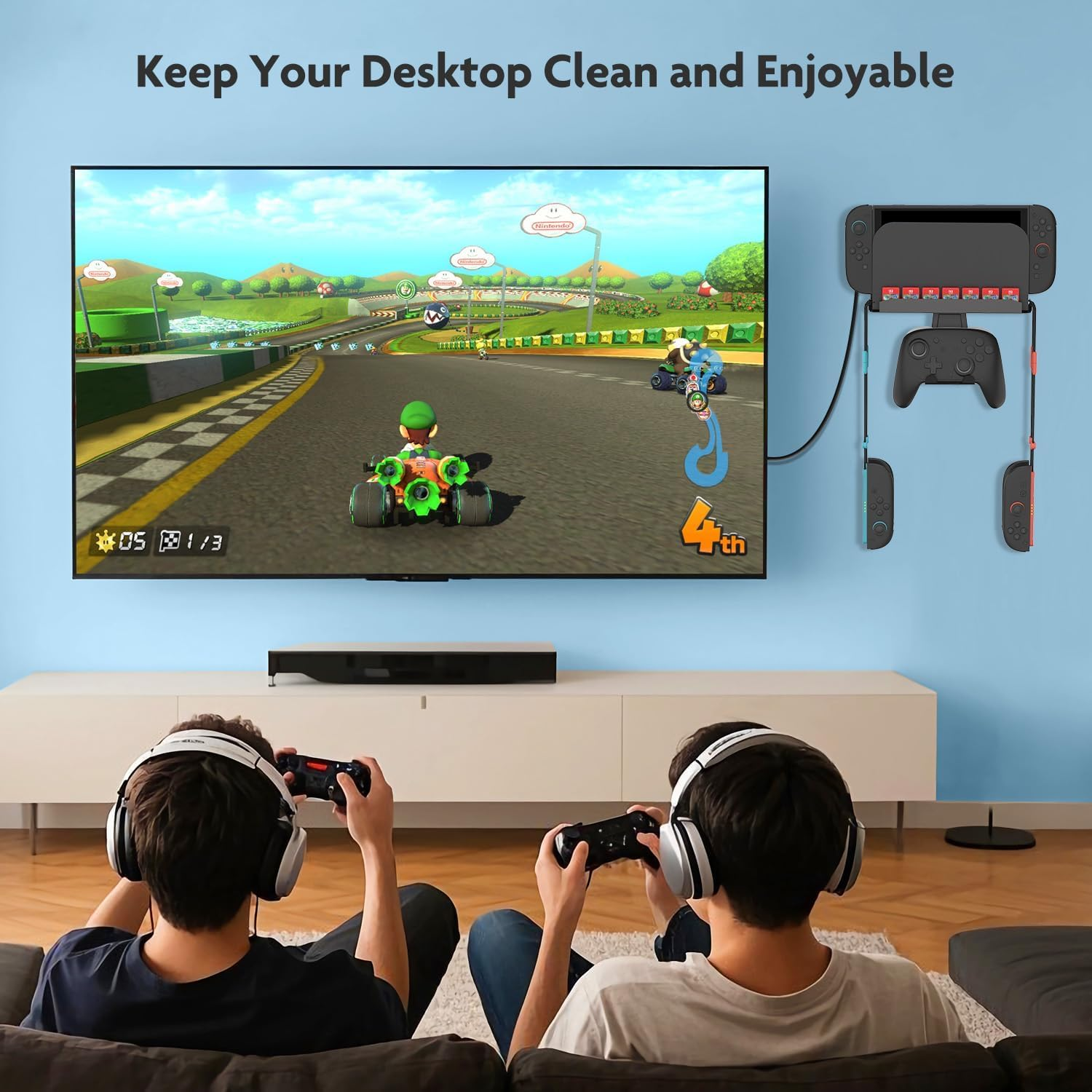 Metal Wall Mount for Nintendo Switch 2 Console, Switch 2 Organizer Shelf Base Kit behind TV, Switch 2 Accessories with 7 Card Slots and 4 Joy-Con Hanger, Carbon Black image number 6