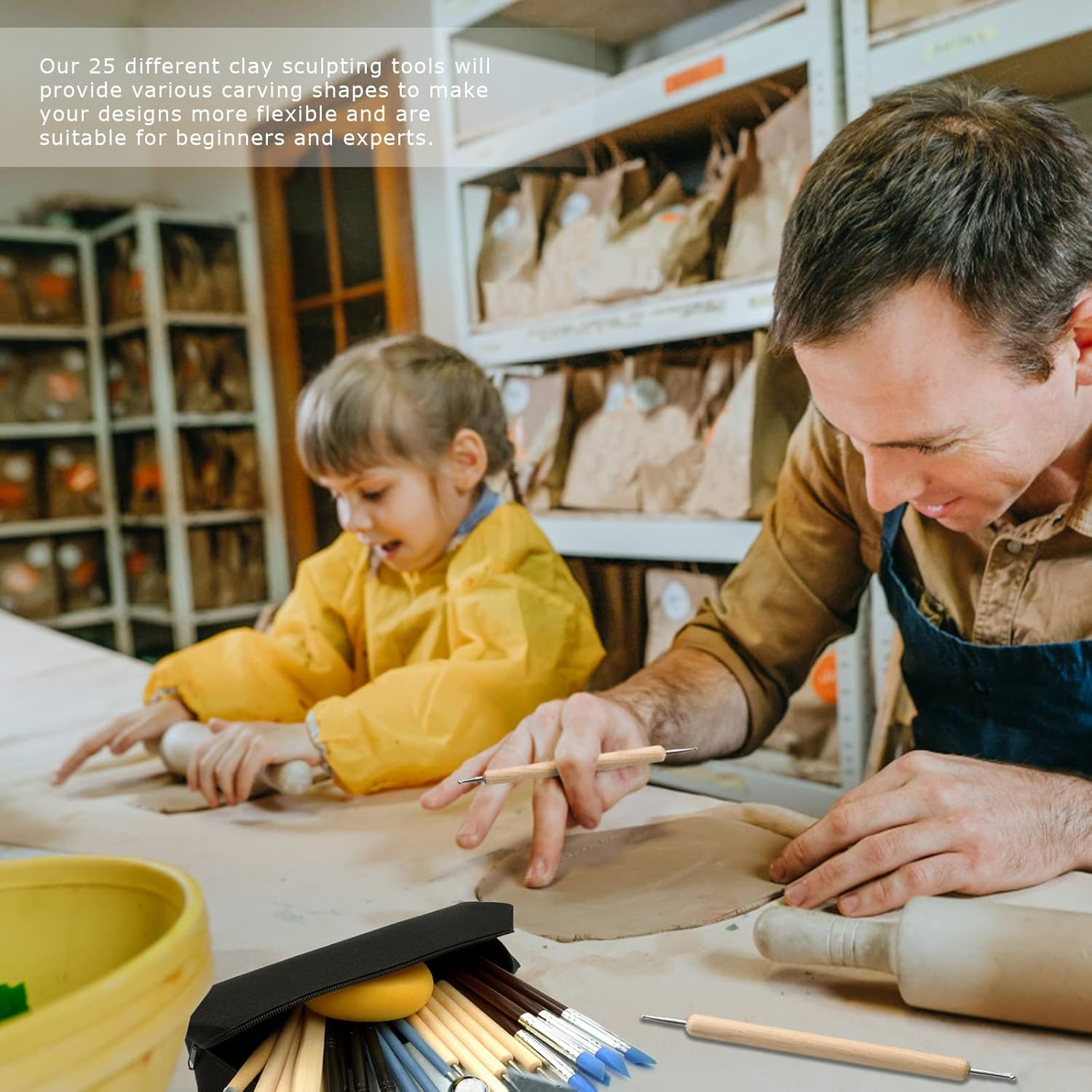 Clay Tools Kit, 25 PCS Polymer Clay Tools, Ceramics Sculpting Tools Kits, Air Dry Tool Set for Adults, Pottery Craft, Baking, Carving, Drawing, Dotting, Molding, Modeling, Shaping