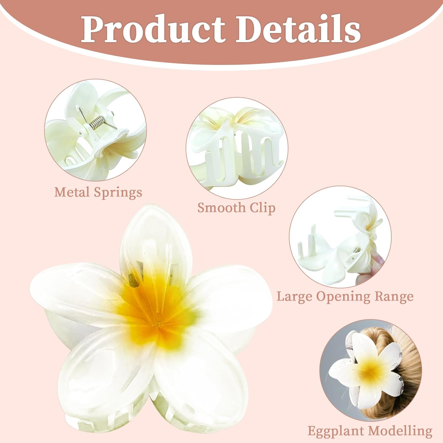 Flower Hair Clips, 4 Pieces, Hawaiian Flower Hair Clips, Fioris for Summer Hair for Girls, Fashion Non-Slip Hair Clips for Women Girls image number 3