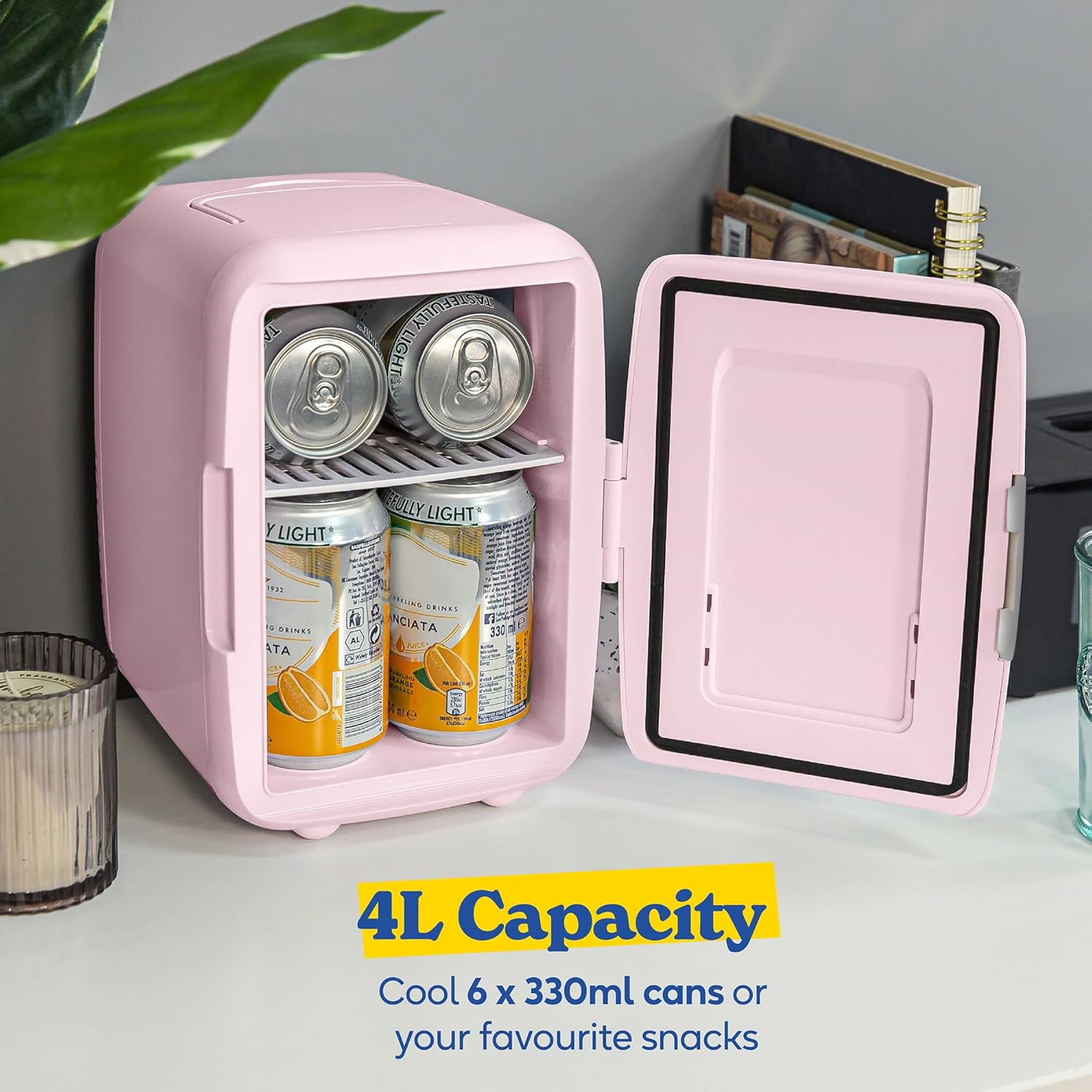 Russell Hobbs 4L/6 Can Portable Mini Cooler & Warmer for Drinks, Cosmetics/Makeup/Skincare, AC/DC Power, Retro Style, Pink, for Bedroom, Home, Caravan, Car RH4CLR1001P - Groove Black image number 3