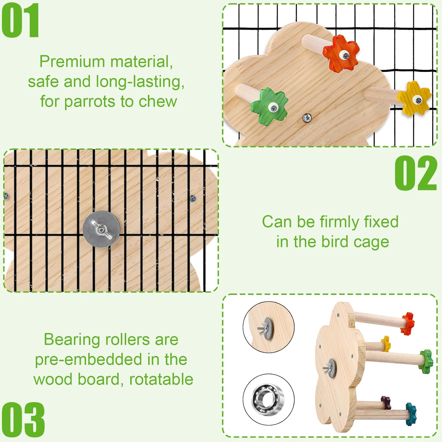 Wood Bird Rotating Perch Toy, Parrot Spinning Toy with Bearing Bird Ferris Wheel Toy Parakeet Toy Cockatiel Toys for Bird Cage Entertainment Chewing Exercise image number 3