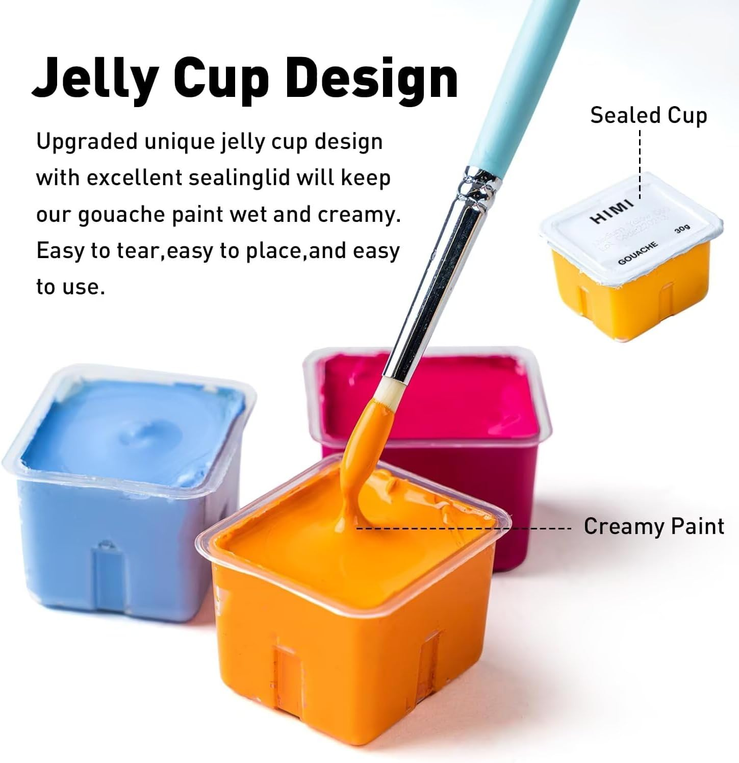 HIMI Gouache Paint Set 18 Colors X 30Ml Premium Jelly Cup Design Comes with 3 Paint Brushes & Palette Easy to Carry Suitable for Students Children Beginners Artists (Green Box） image number 1