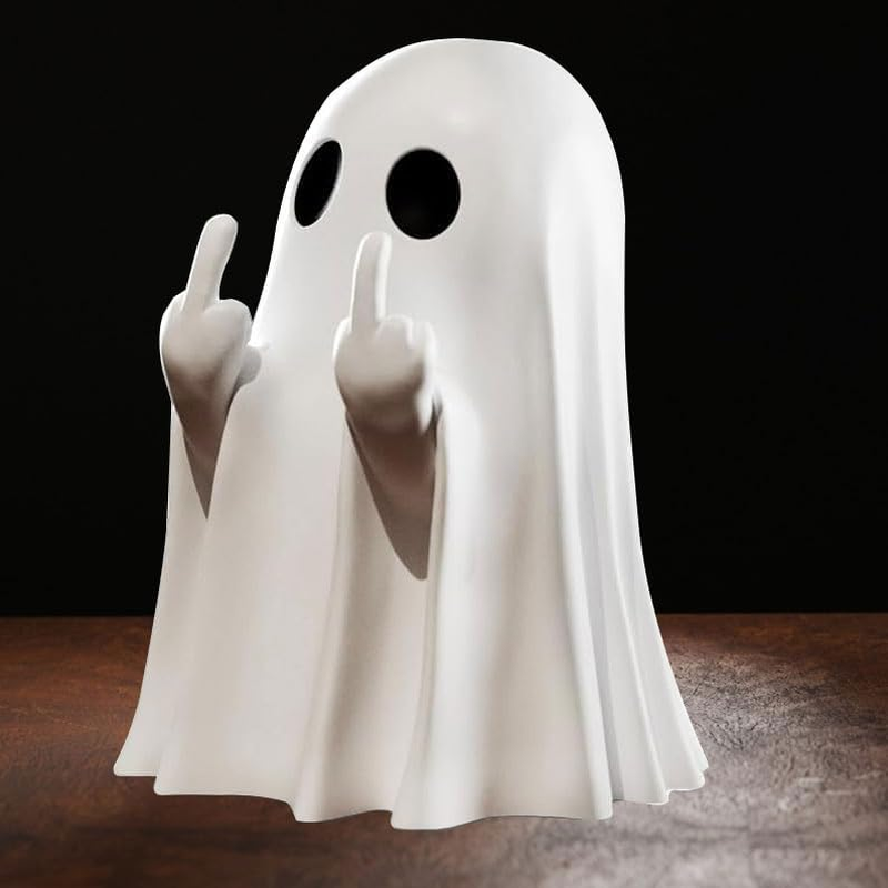 Gladyell Halloween Ghost Figurine - Spooky Resin Middle Finger Ghost Statue, Cute Ghost Decor for Halloween Decorations, Porch and Indoor Spooky Home Decor image number 4