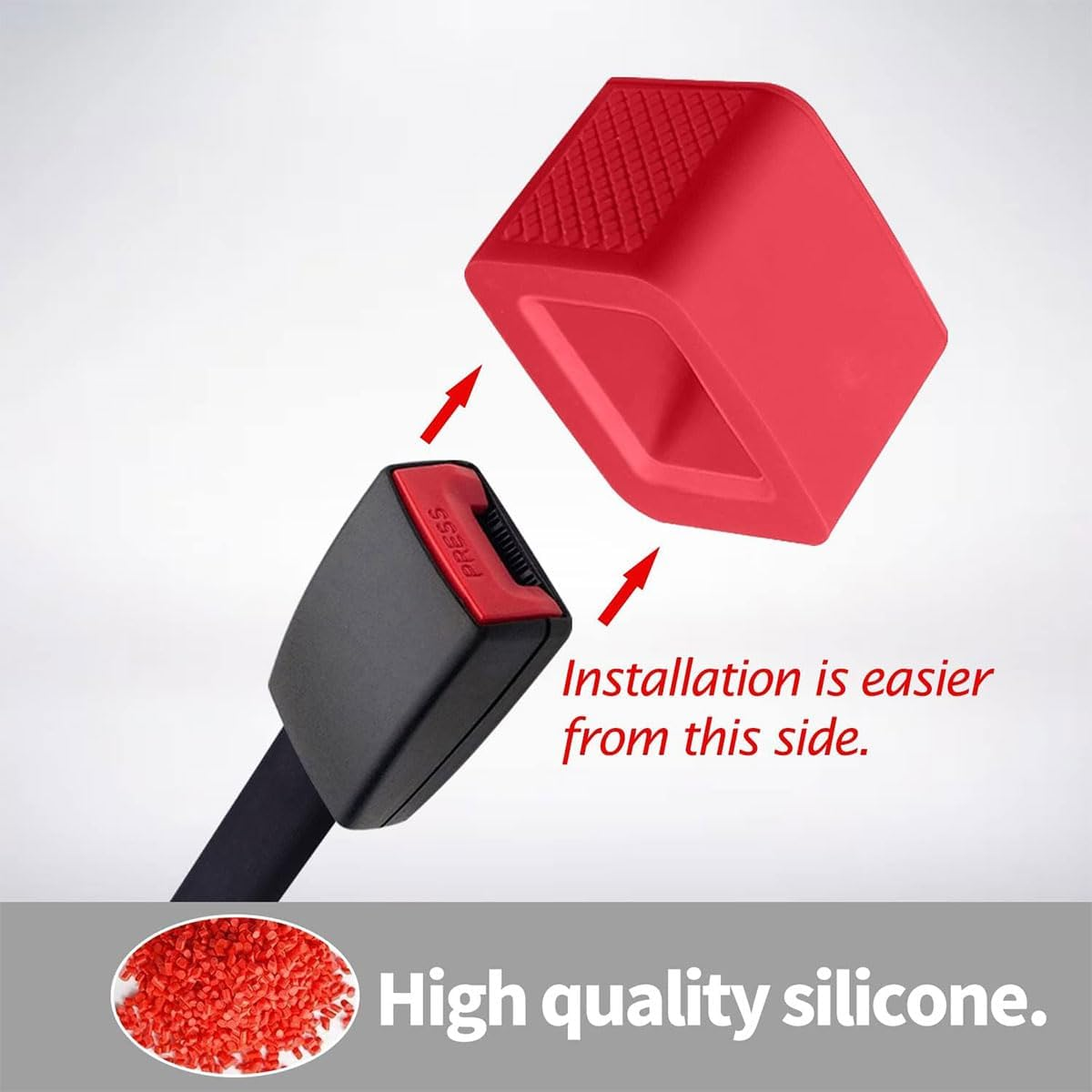 AIMALL 3 PCS Silicone Car Seat Belt Holder, Universal Slot Bracket Retainer for Enhanced Comfort and Safety, Red, 1.89X1.77 Inches