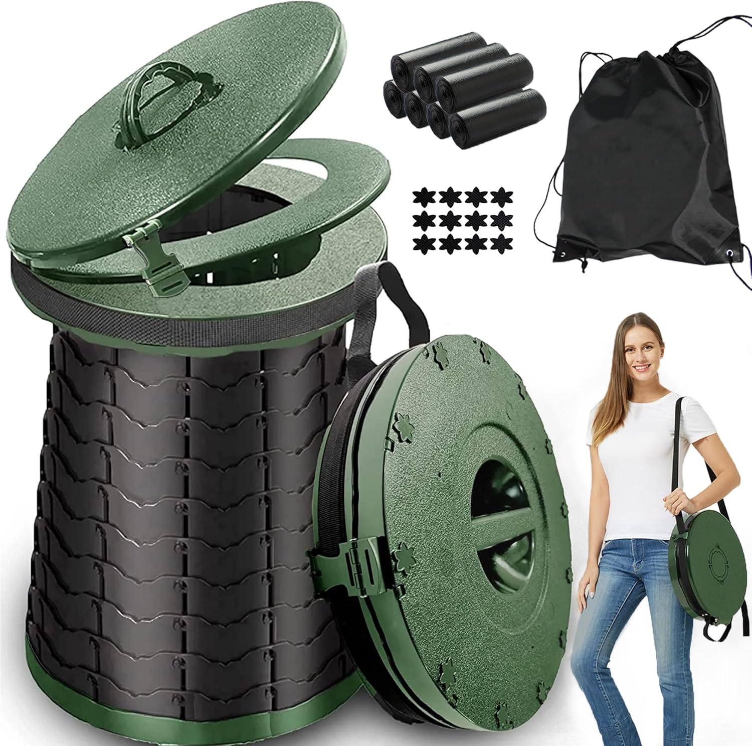 ALEVMOOM XXL Portable Toilet for Camping,880Lbs Capacity,19.7" H Adjustable Portable Toilet with 7 Garbage Bags,Porta Potty for Adults,Collapsible Luggable Loo for Camping/Travel/Hiking/Car