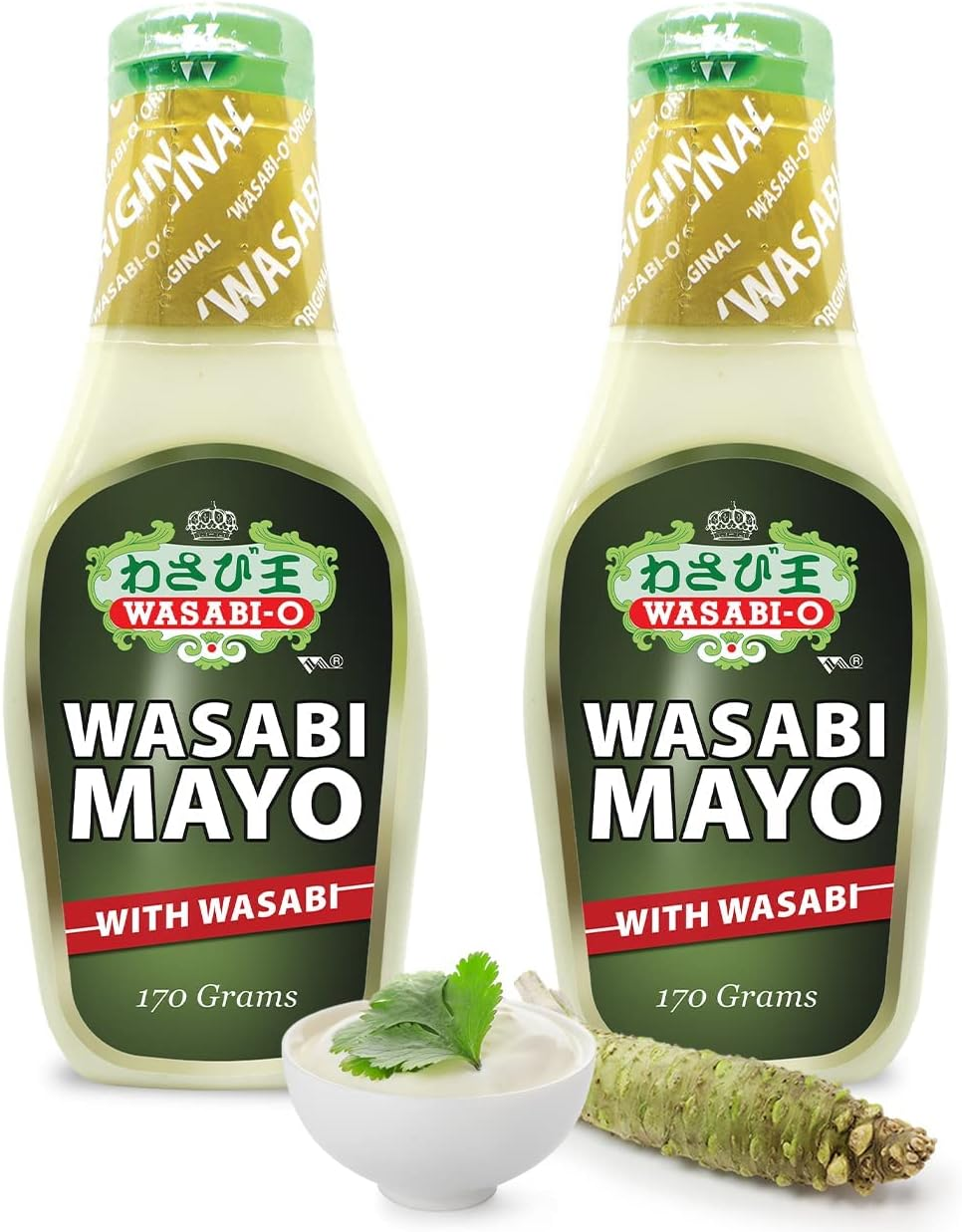 Wasabi O Spicy Mayonnaise - Premium Mayo Cream with Real Wasabi, Fat Free, Healthy, Vegan Japanese Mayonnaise Sauce for Dressing & Seasoning, 170G Squeeze Mayo Bottle Pack of 2 image number 2