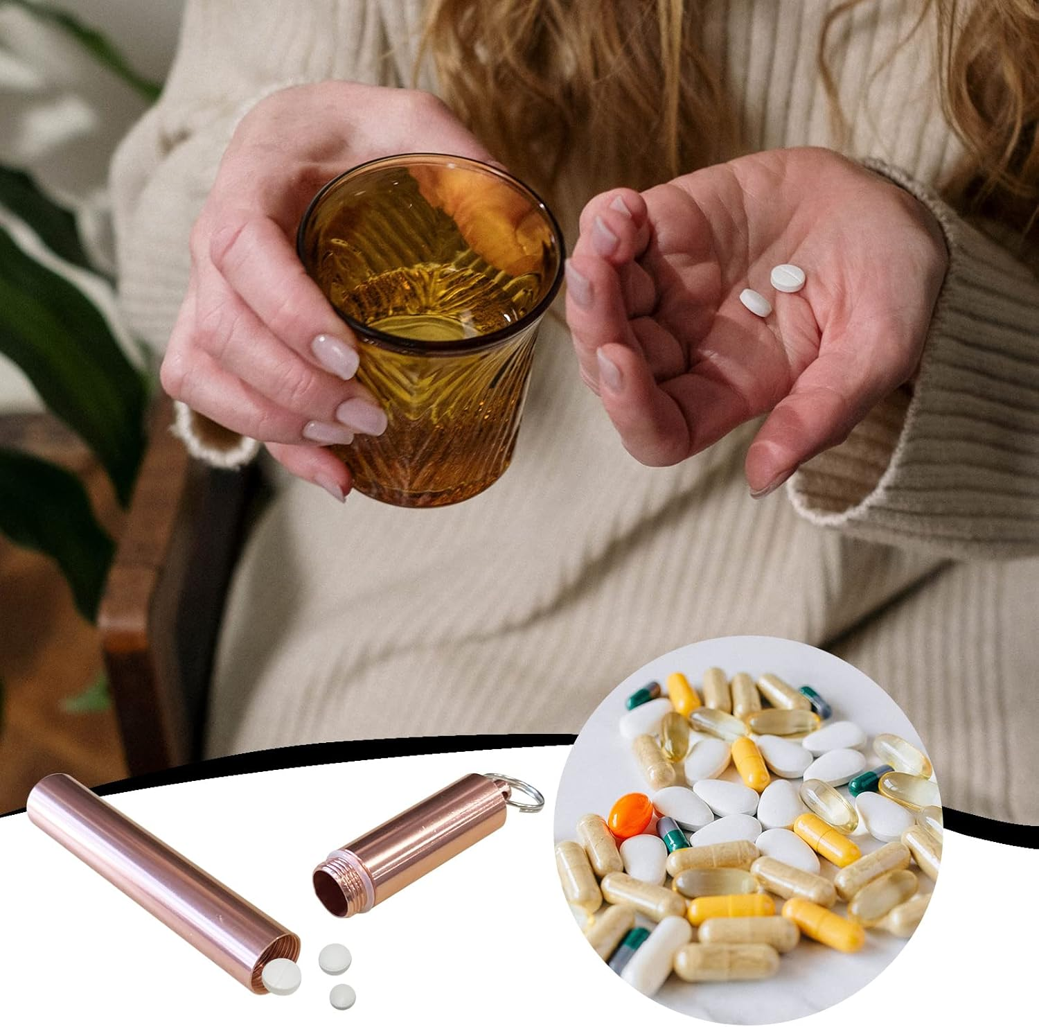 6Pcs Long Pocket Pill Box Keychain, 6 Colors Waterproof Aluminium Alloy Portable Travel Pill Case, Metal Pill Holder Medicine Vitamin Container Organizer, Long image number 3