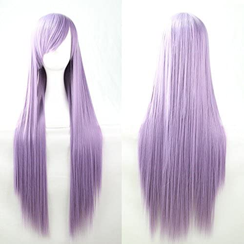 New 80Cm Straight Sleek Long Full Hair Wigs W Side Bangs Cosplay Costume Womens, Dark Purple - Blue image number 4