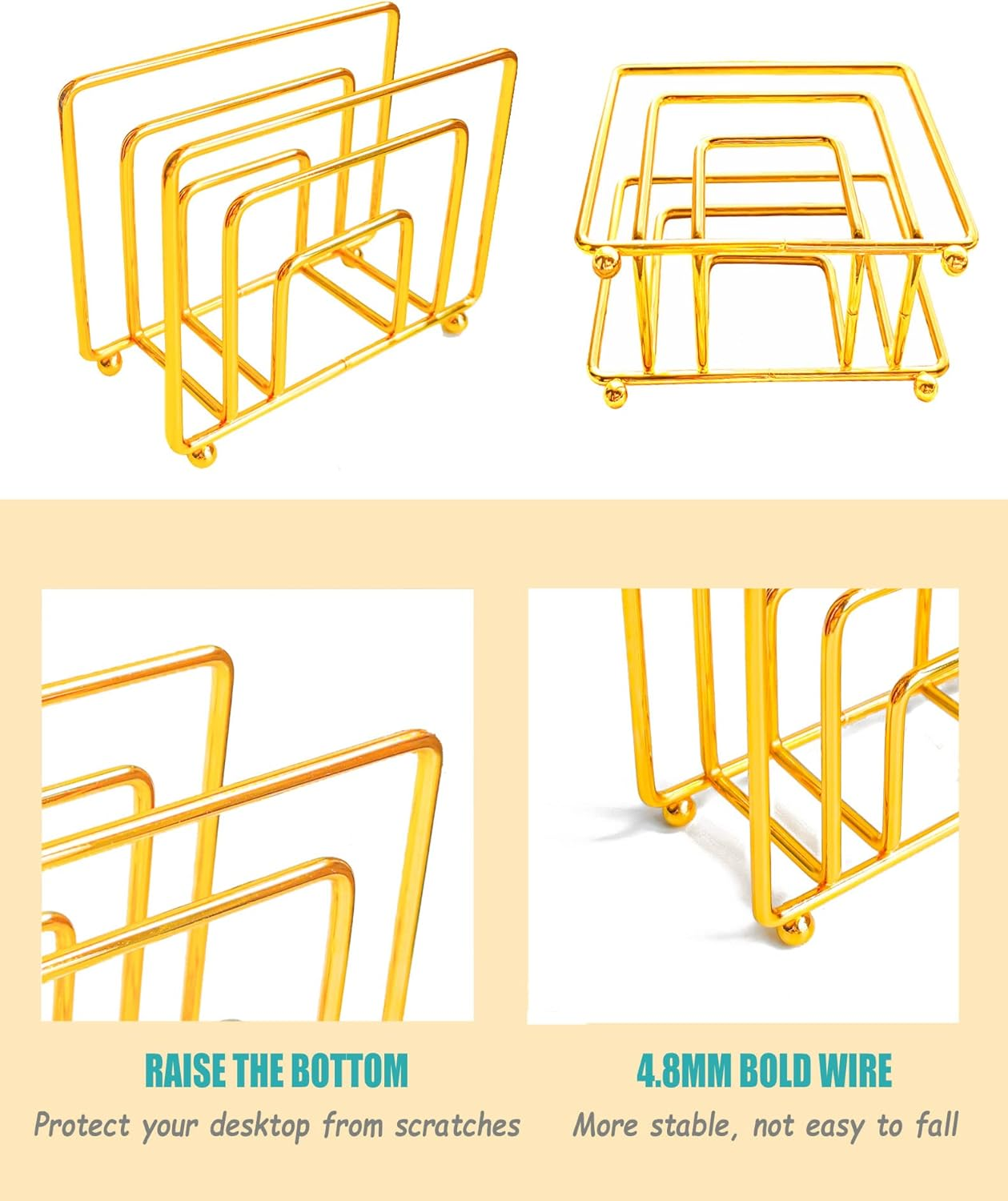 Napkin Holder Freestanding Metal Tabletop Tissue Dispenser for Tables, Dining, Kitchen, Restaurant, Picnic (Gold) - Gold image number 4