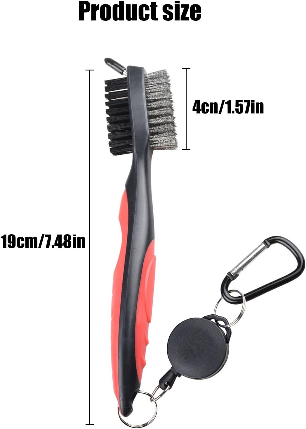 RIBHNXHI 2Ft Brass Golf Club Brush with Retractable Zip-Line and Aluminum Carabiner, Ergonomic Design, Groove Cleaner for Golf Bag image number 4