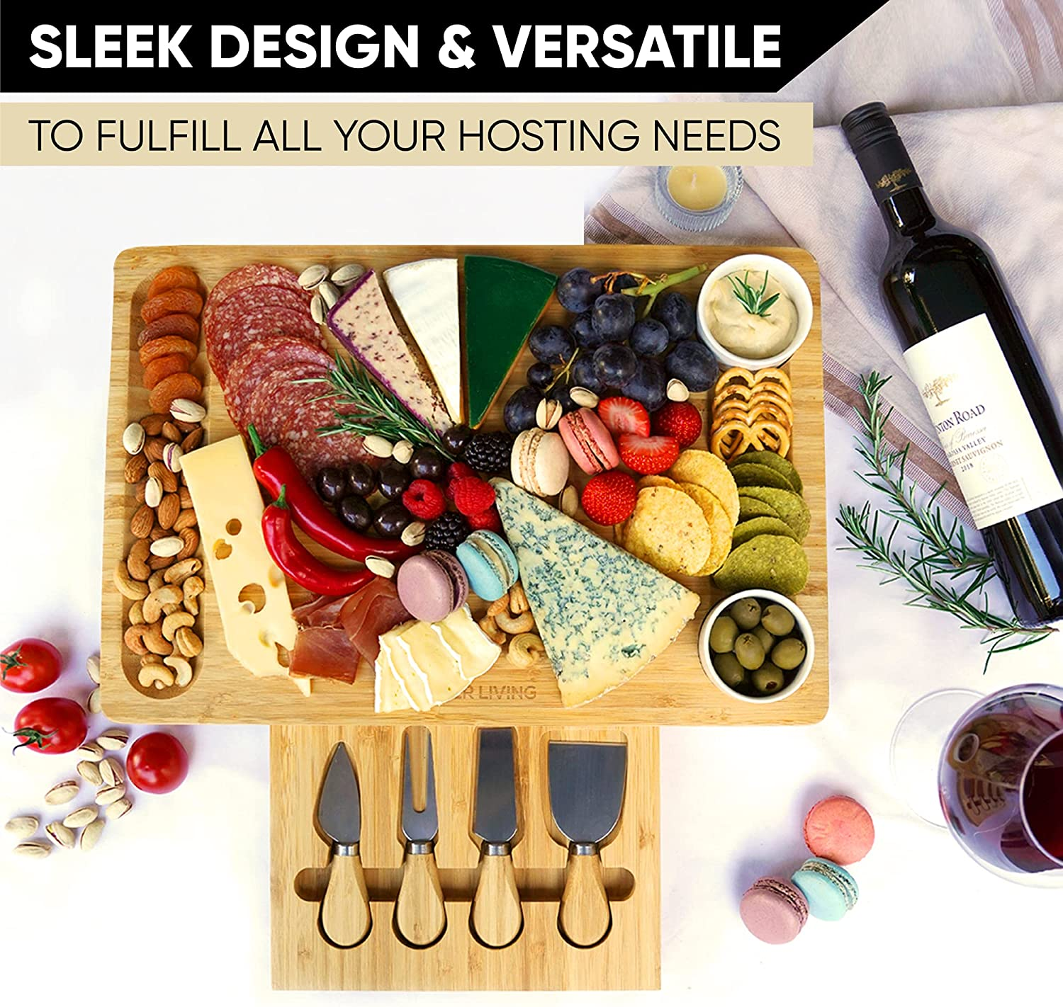 Sleek Cheese Board and Charcuterie Set &ndash; Elegant Fruit Tray for Housewarming, Wedding, or Engagement &ndash; a Thoughtful Birthday Gifts &ndash; for Women, Mum, Her, or Wife image number 1