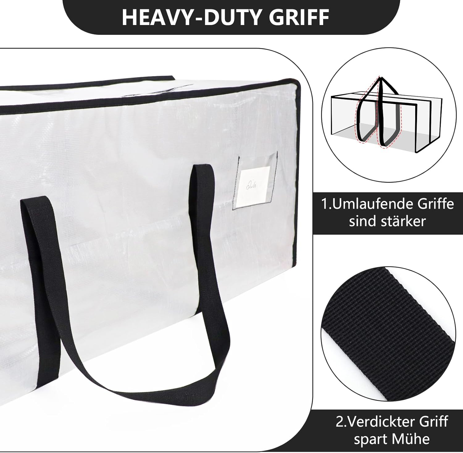 Dntorx Pack of 2 120 L Storage Bags, Heavy-Duty Moving Bags, Transparent Moving Boxes, Large with Zip, Handle, Foldable Storage Box for Moving, Camping, Bed Linen, Clothing Storage image number 2