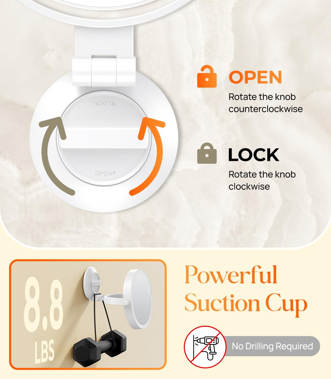 Gospire 7" Wall Mounted Makeup Mirror with Lights and Magnification 10X, 3 Color Lighted Bathroom Mirror with Powerful Locking Suction Cup, Shaving Mirror for Men, Led Mirror for Desk - White