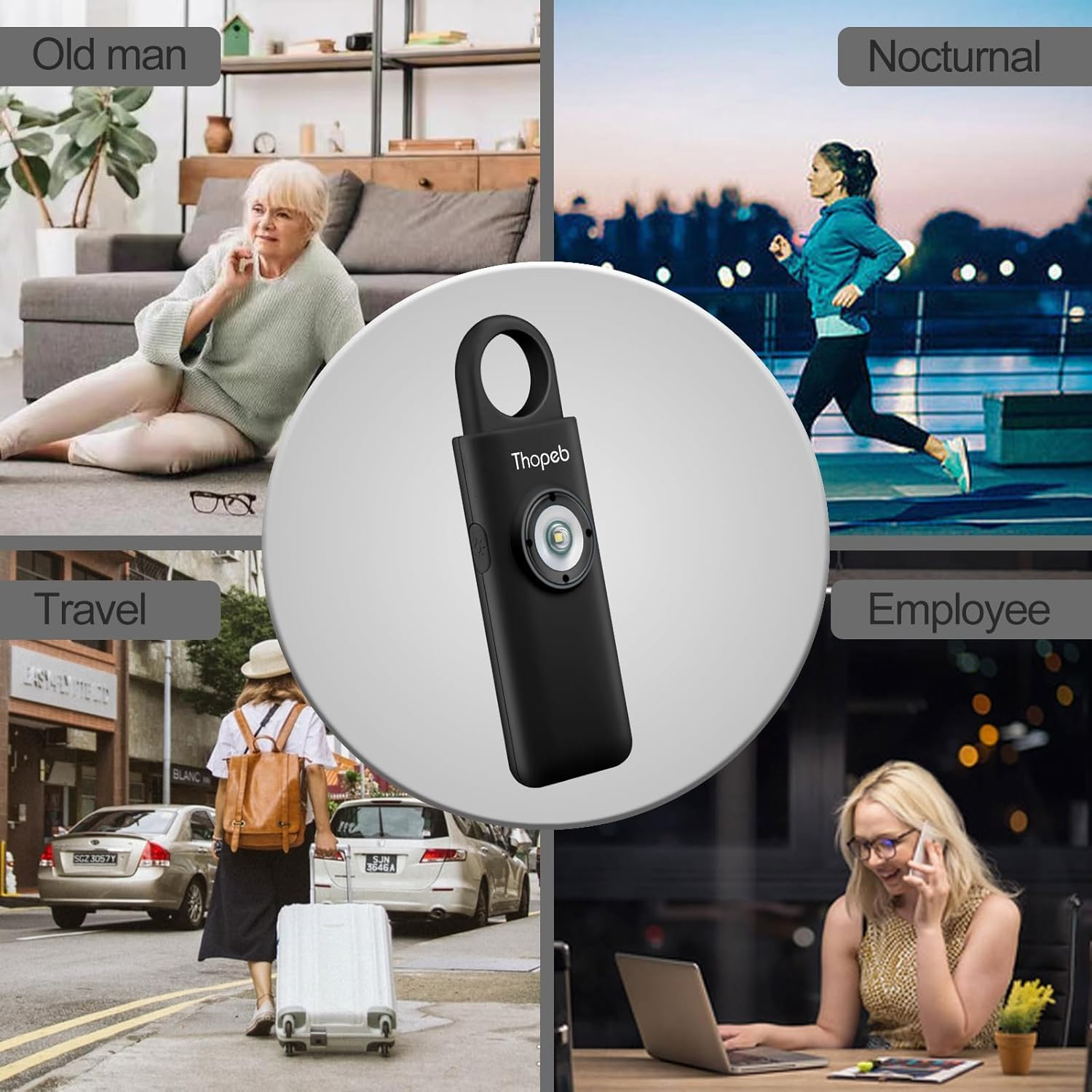 Thopeb&ndash; Personal Safety Alarm for Women&ndash;135Db Siren, Strobe Light and Rechargeable - Safety Alarm Keychain for Women (Charcoal) image number 5