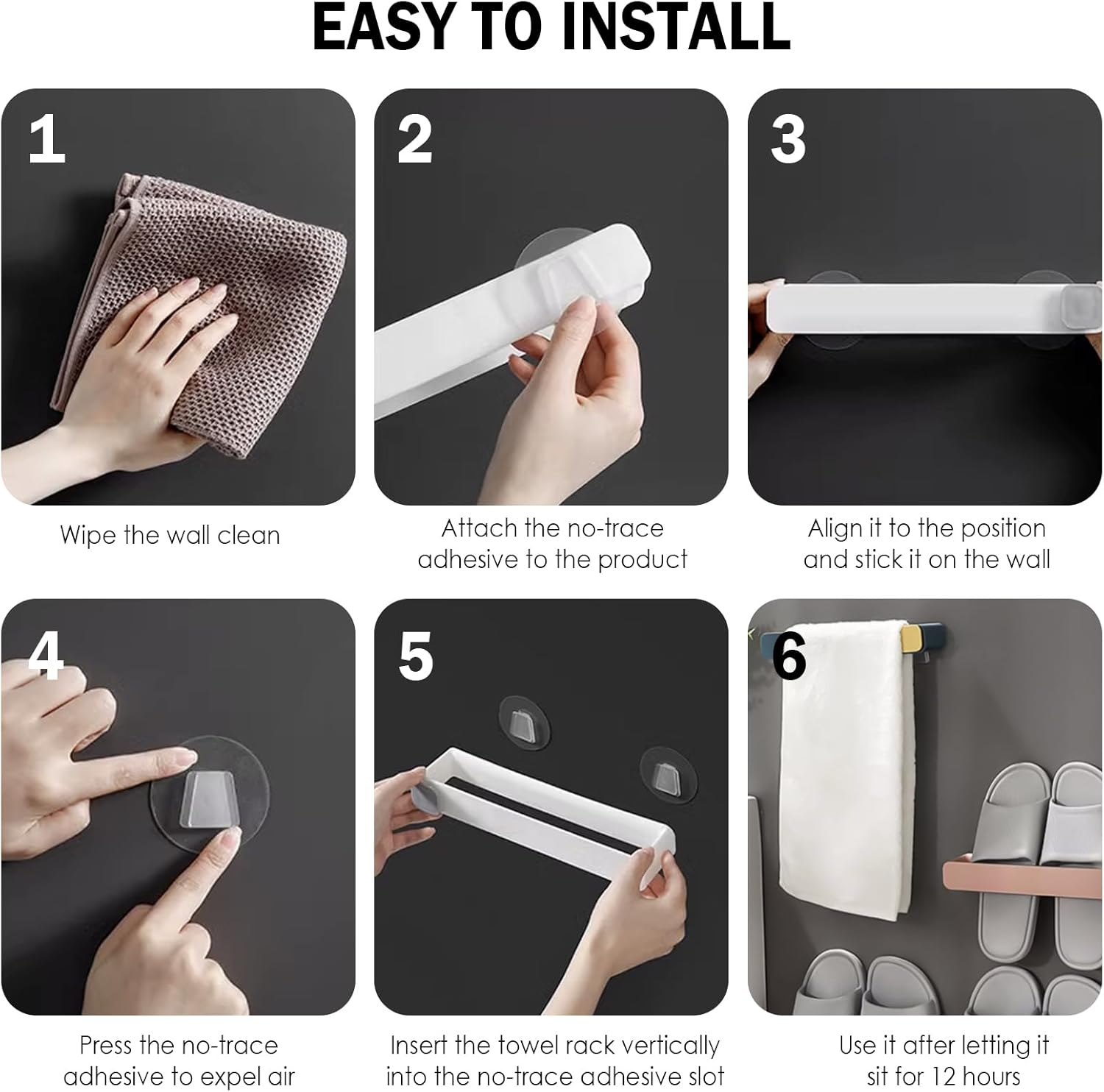 2-Pack Towel Bars, Wall-Mounted Bath Towel Racks, Self-Adhesive No-Drill Installation, Suitable for Bath Towels/Hand Towels, Modern Minimalist Design (White) - Blue image number 5