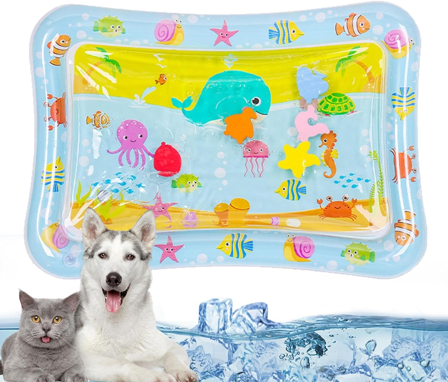 Sensory Water Mat for Cats, Tummy Time Water Mat Cat Sensory Toy, Water Sensory Playmat for Cats, Thickened Sensory Water Mat, Inflatable Water Mat Toy for Pets and Kids - Island Style image number 5