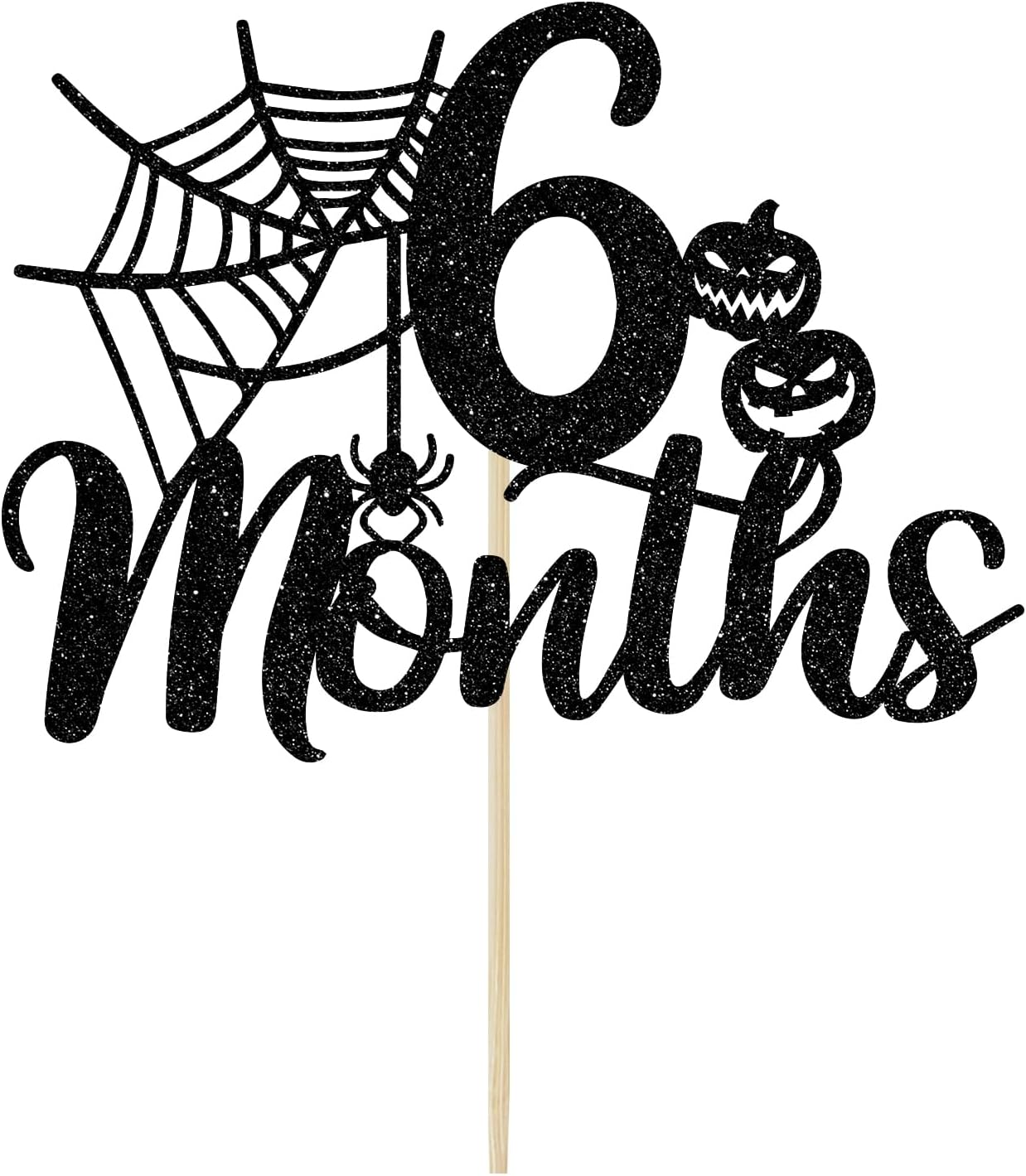 Halloween 6 Months Cake Topper, Halloween Half Birthday Cake Topper, Spider Web Half Birthday Decor, Halloween Themed Birthday Baby Shower Party Decorations, Black Glitter image number 4