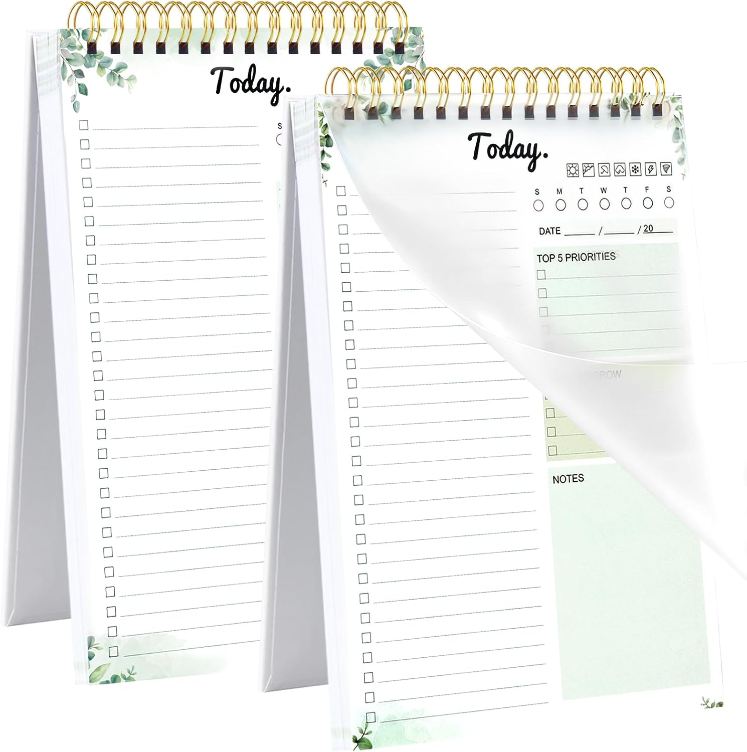 Doublecare 2 Packs To-Do List Notepad, A5 Daily Planner Notepad, Totally 208 Pages Undated Planning Pads with Task Checklist, Spiral Binding, 120 GSM Paper, PVC Cover for Home, Office & School Supplies