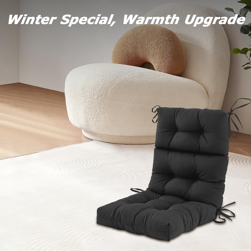 Outdoor Waterproof and Sun-Protective Folding Seat Cushion, Soft Chaise Lounge Chair Cushions, High Back Cushions with Ties, Black image number 1