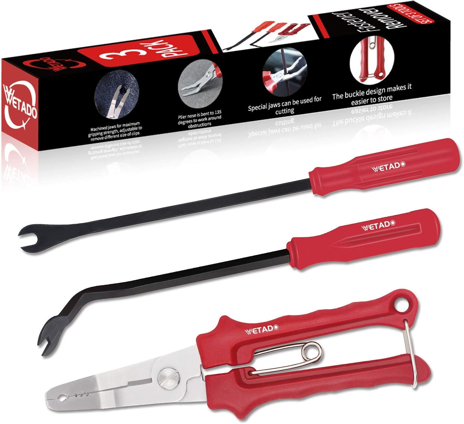 Wetado Clip Remover Tool, 3 Pcs Clip Pliers Set & Fastener Removal Tool, Auto Trim Removal Tool Kit Auto Upholstery Combo Repair Kit for Car Door Panel Dashboard image number 1