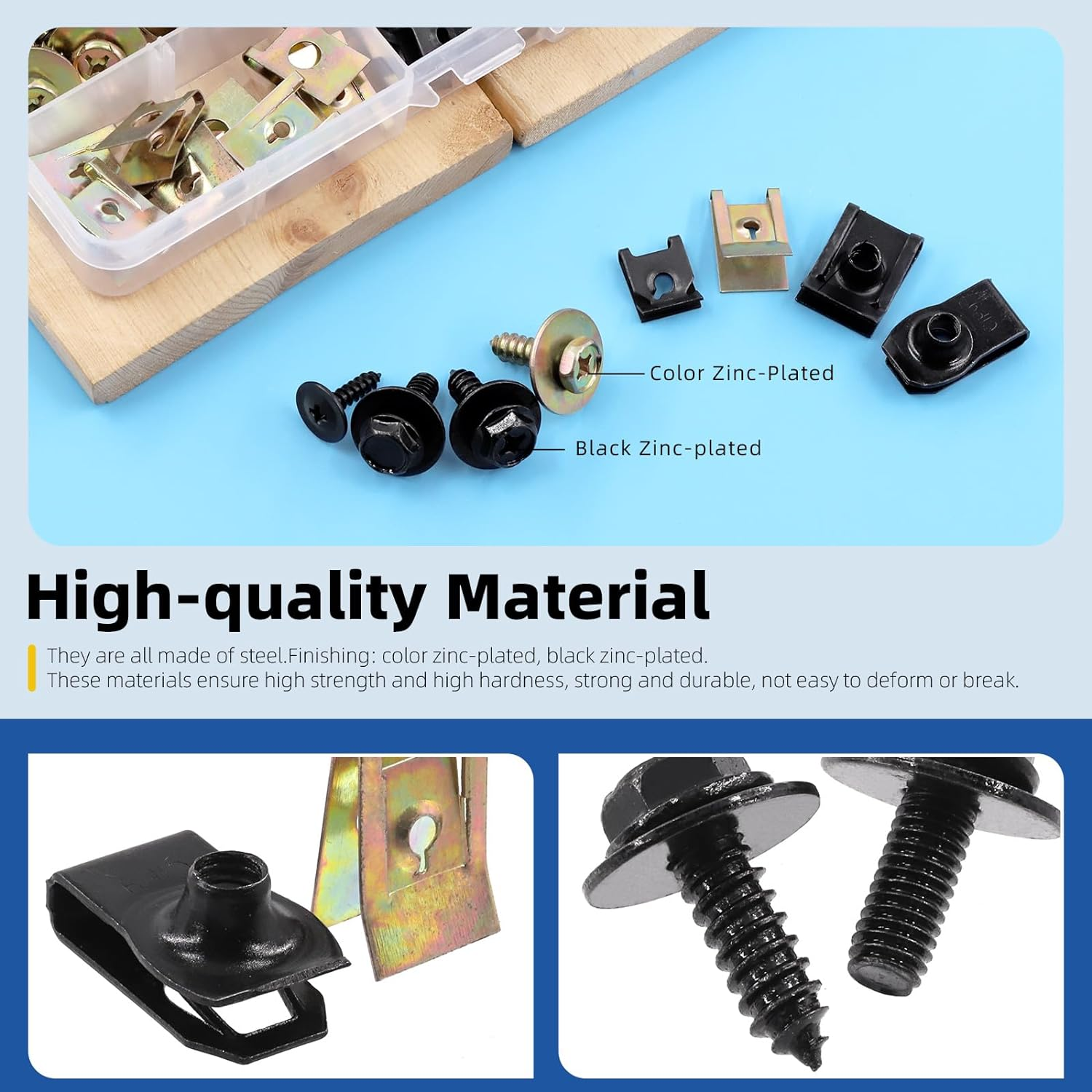 Glarks 64Pcs U-Clips and Body Bolts Screws Assortment Kit 8 Sizes Auto Car Clips Fasteners with Screws Auto Car U Nuts with Self Tapping Screw Body Bolts Screw for Bumper Fender Trim Panels image number 6