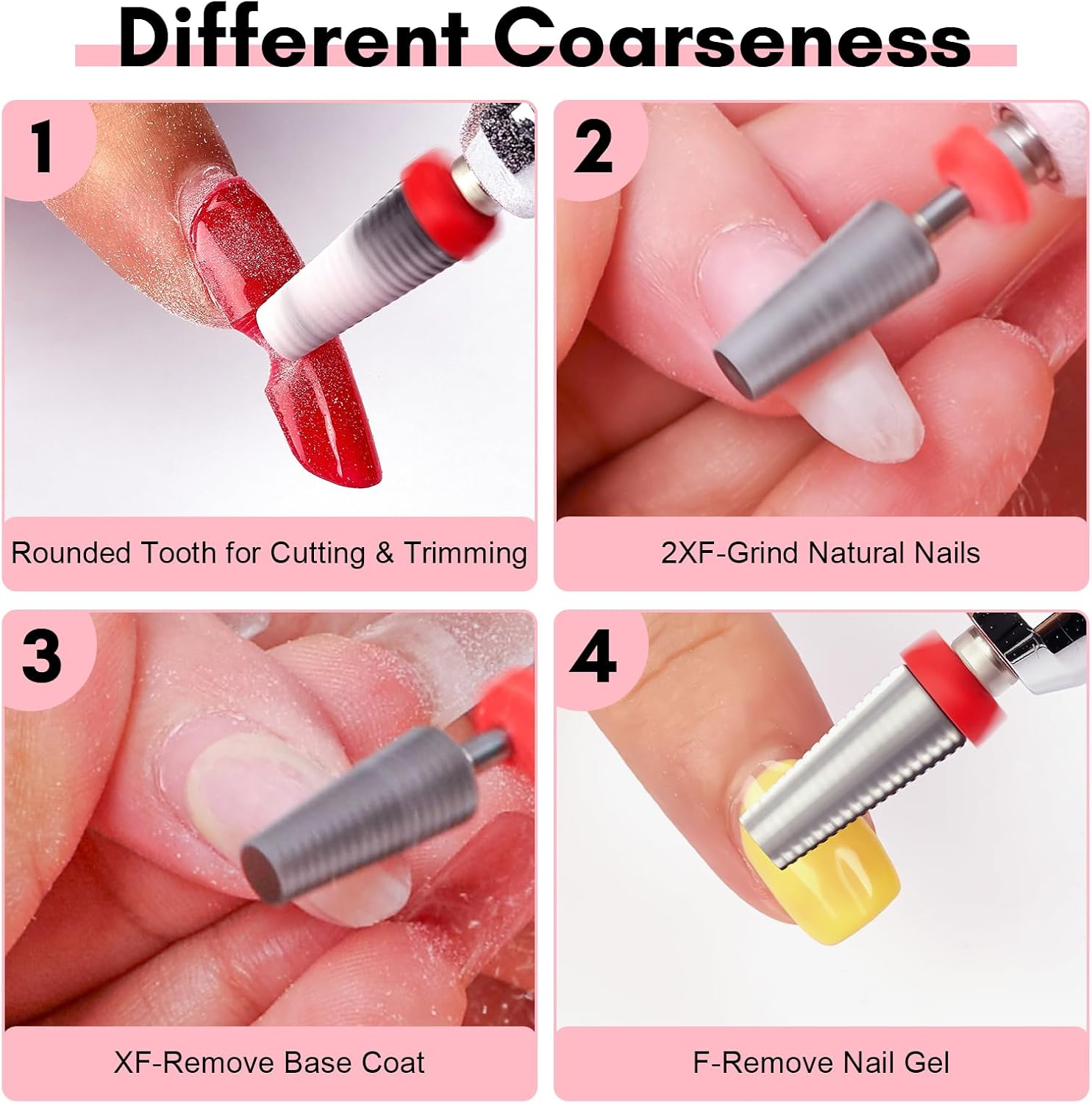 Makartt 5 in 1 Nail Drill Bits,3/32" Shank Tungsten Carbide Tapered Drill Bits for Nails Fast Removing Acrylic Nail Hard Gels Cuticle Professional Nail Efile Bit for Nail Drill Machine(Fine, Silver) image number 2