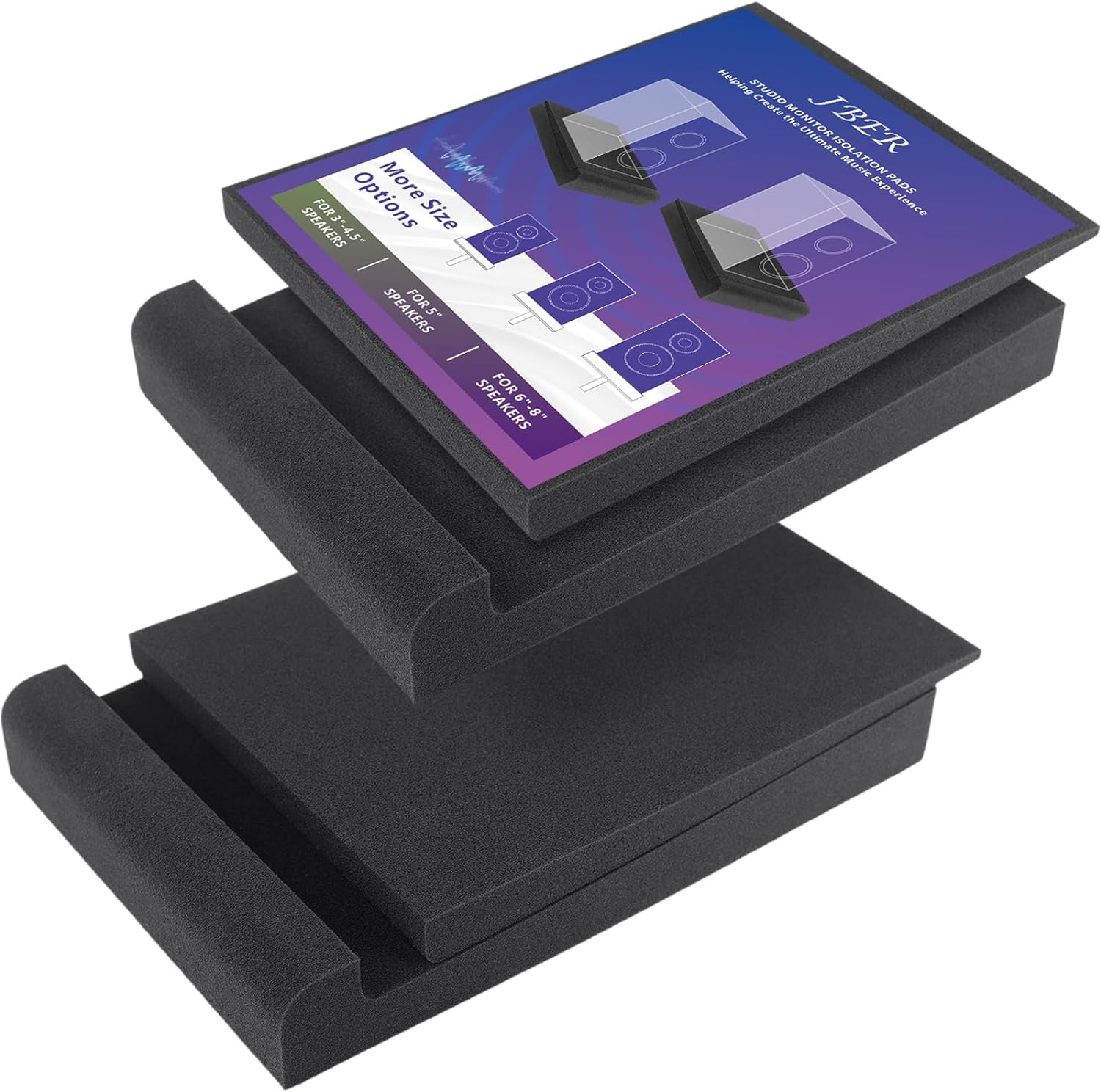 JBER 2 Pack Acoustic Isolation Pads, Studio Monitor Speaker Isolation Foam Pads, High Density Acoustic Foam Suitable for 5" Inch Speakers for Sound Improvement Prevent Vibrations image number 5