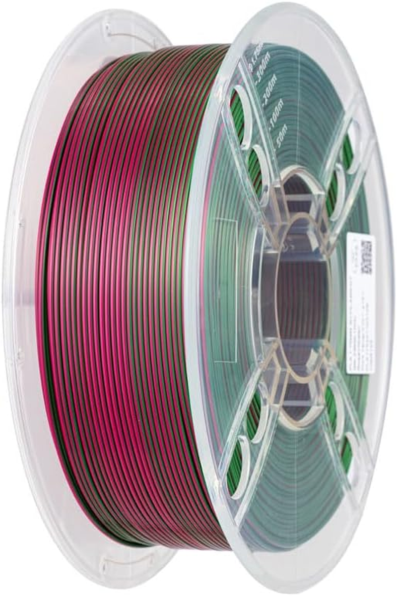 CC3D Silk Dual Color PLA Filament Rose/Green PLA Filament 1.75Mm 1KG 3D Printer Filament 2 Colour Coextrusion Filament PLA Shiny Metallic Filament 3D Printing Material Red Green PLA 2 in 1 Filament image number 5