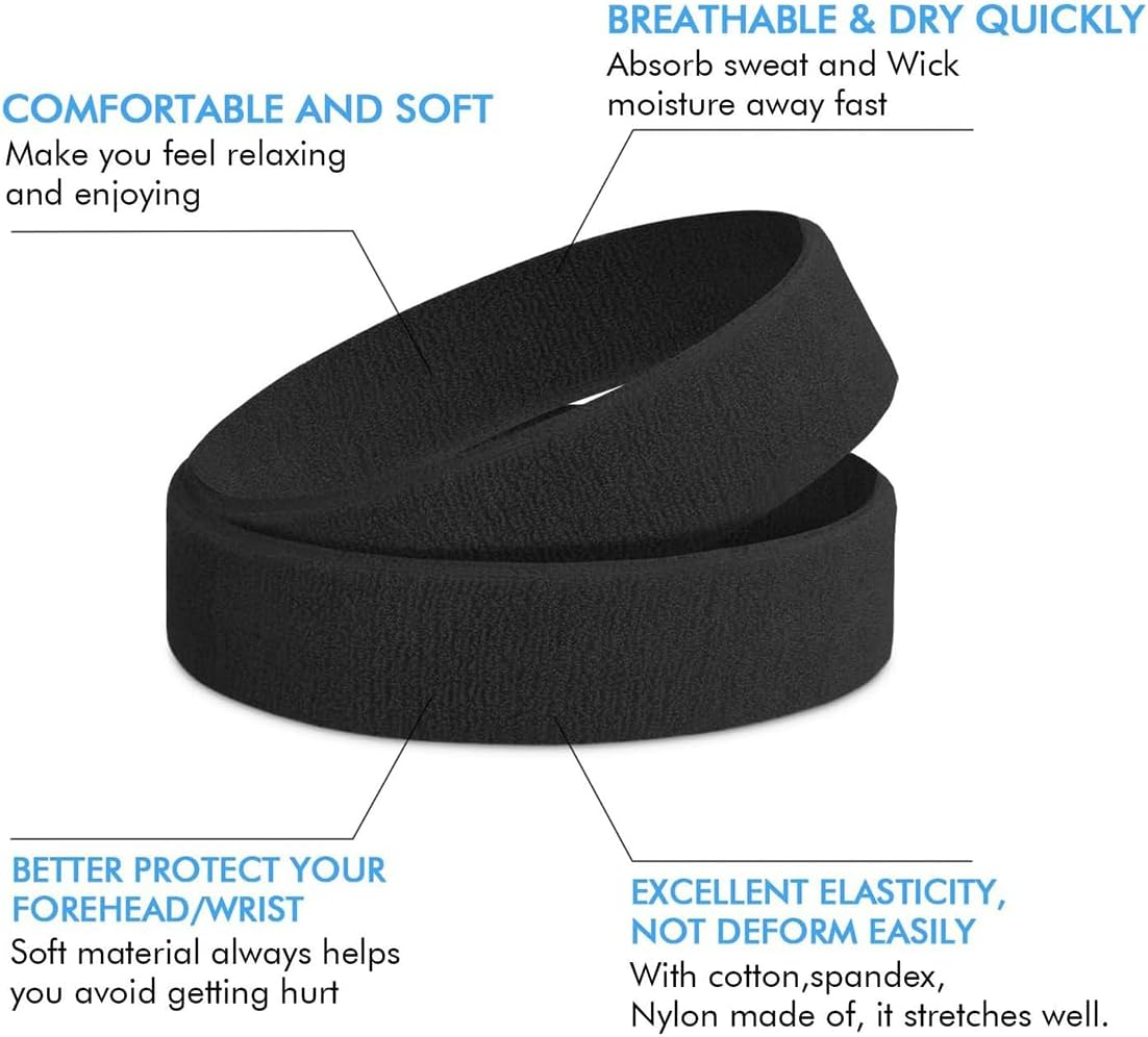 3Pack Sweatbands Sports Headband for Men & Women,Moisture Wicking Hairband Athletic Towel Headbands for Tennis, Basketball, Running, Working Out, Yoga image number 1