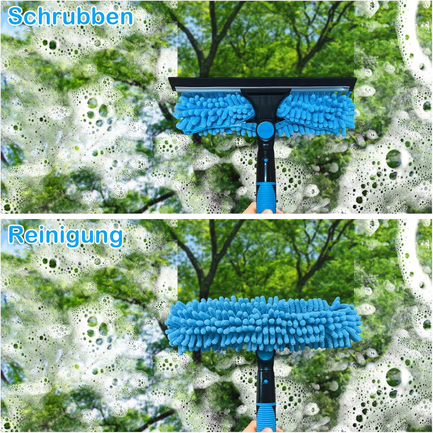 Telescopic Window Wiper Set, 4.2 M Window Cleaner with 10 Extension Rods, Chenille/Coral Velvet Replacement Fabric, Shower Squeegee, 2-In-1 Window Cleaning Set for High Windows, Walls, Car Glass image number 3