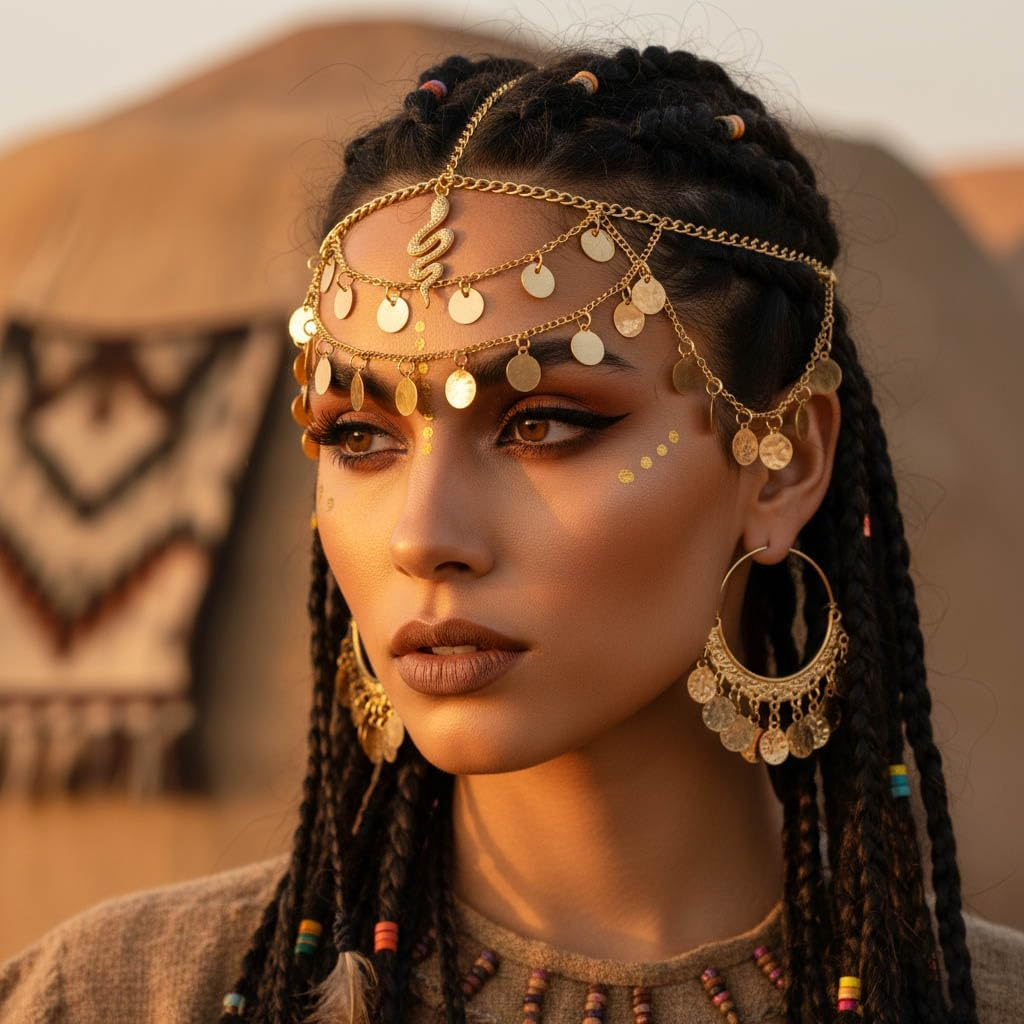 Fashband Gold Sequin Head Chain Snake Pendant Hairband Festival Party Hair Accessories for Women image number 6