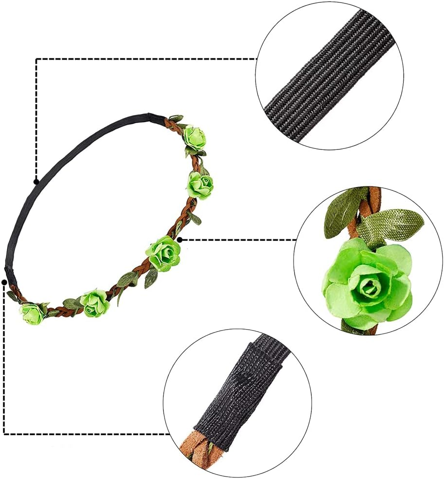 Ssyang Flower Wreath Flower Crown Headband, Pack of 12 Flower Crown Headband, Flower Crown, Hair Wreath Hair Band, Flower Crown Bride, Women Girls for Festival Party Wedding Beach image number 4