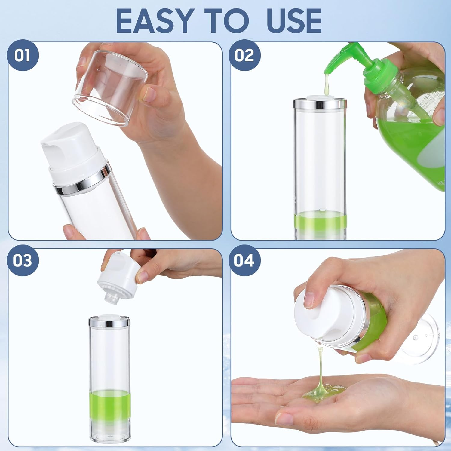 Totority Airless Pump Bottles 2Pcs 150Ml ABS Refillable Lotion Container for Travel Skincare and Cream Storage image number 6