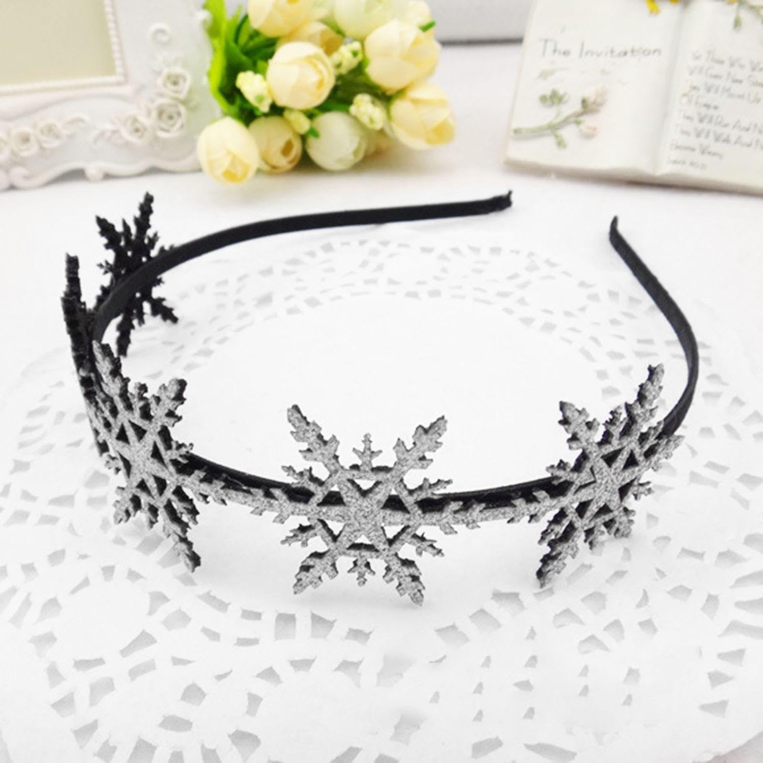 Pack of 2 Snowflake Headbands, Creative Cute, Shiny Hair Accessories for Children, Funny Girls' Headwear, Fixed Hairstyle Decoration. image number 4