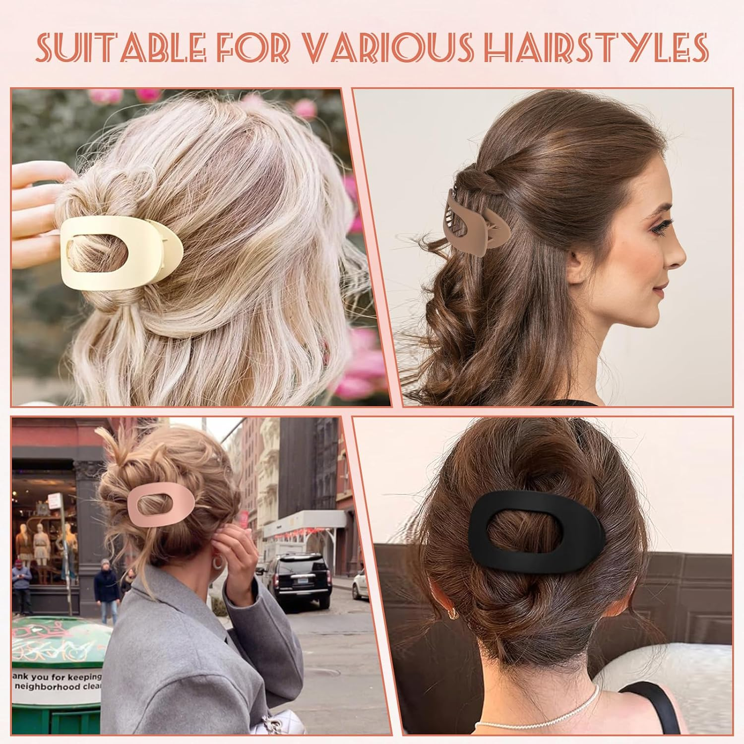 Women'S Hair Clips, Pack of 8 Hair Clips, Solid Colour, Non-Slip, Large Flat Claw Clip, Leopard Print, Flat Hairs Claw Clip, French Matt, Elegant for Everyday, Sports, Driving image number 5